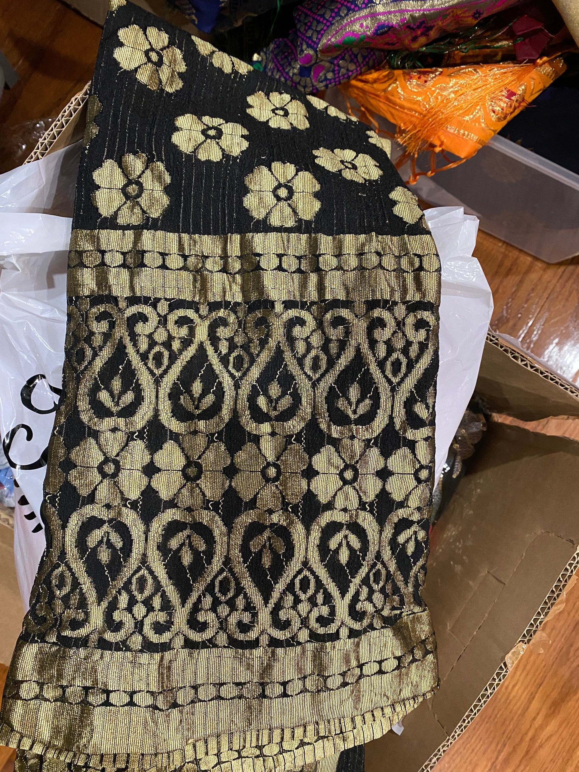 Black with Golden Border Dupatta - Fancy material @ DressingStylesCA.com