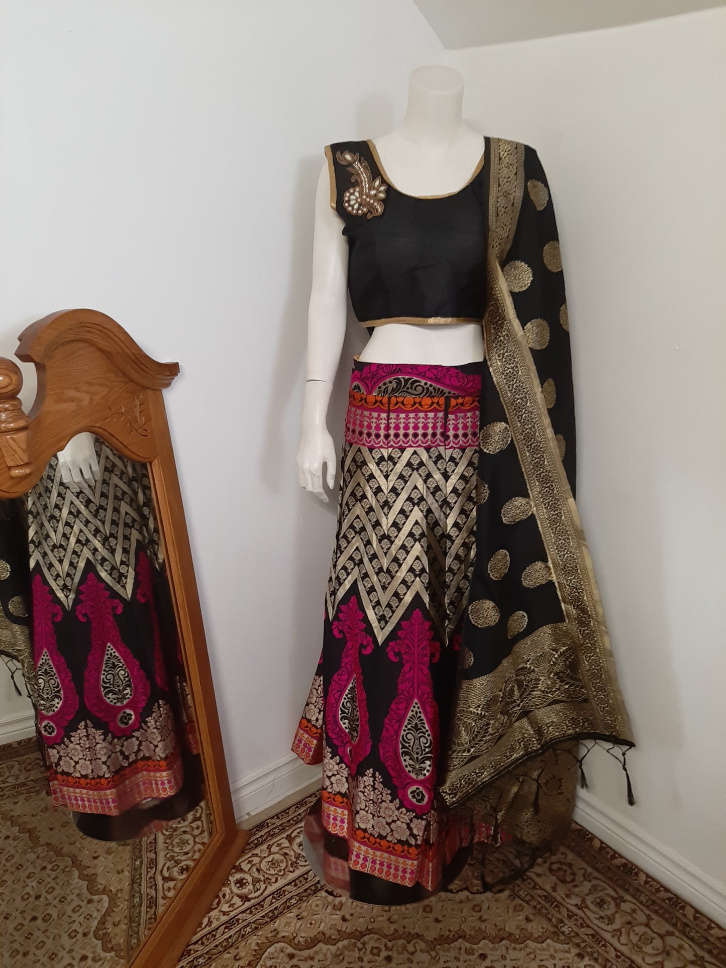 Black with Multicolors Lehenga and Black Dupatta @ DressingStylesCA.com