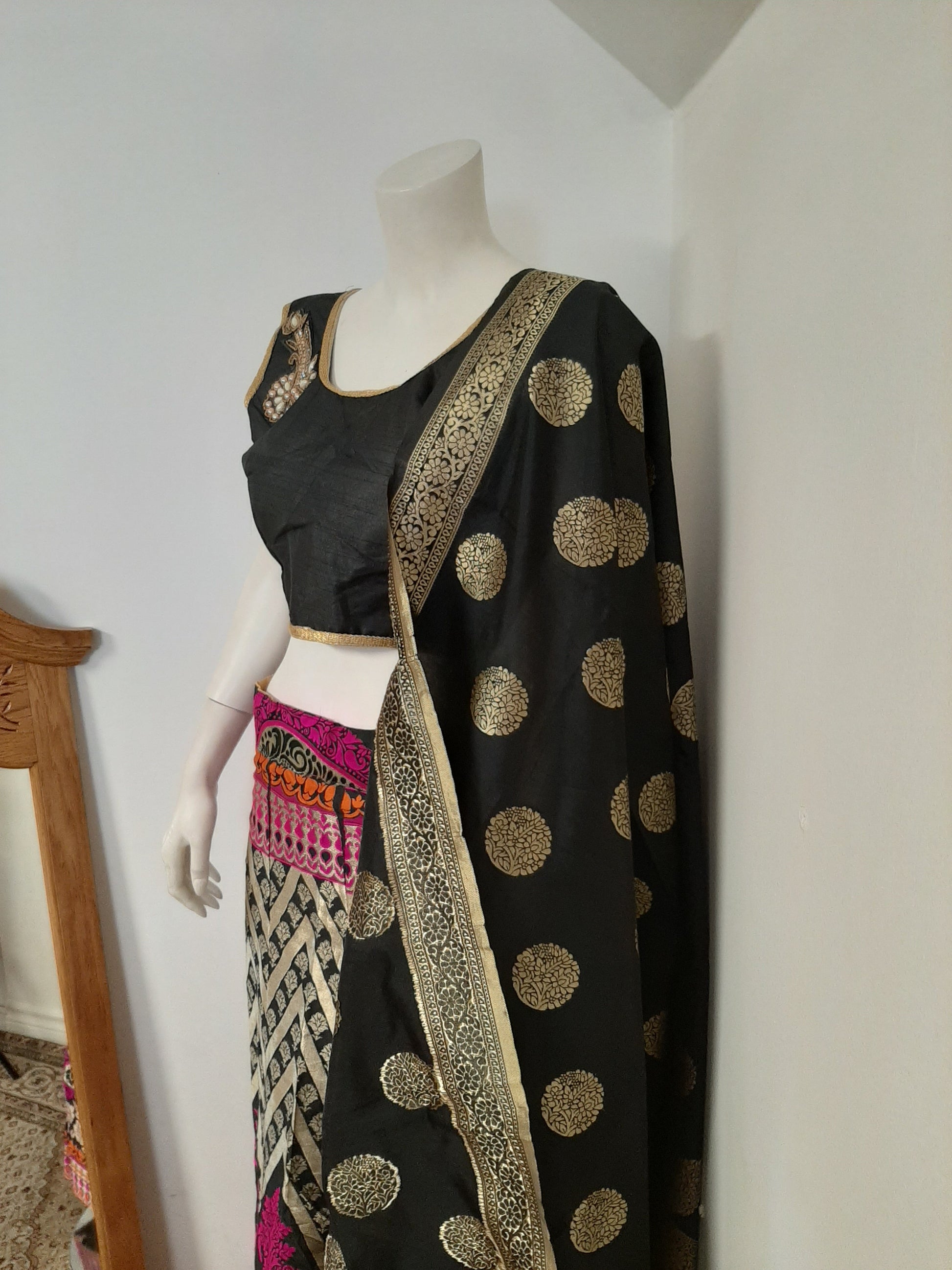 Black with Multicolors Lehenga and Black Dupatta @ DressingStylesCA.com