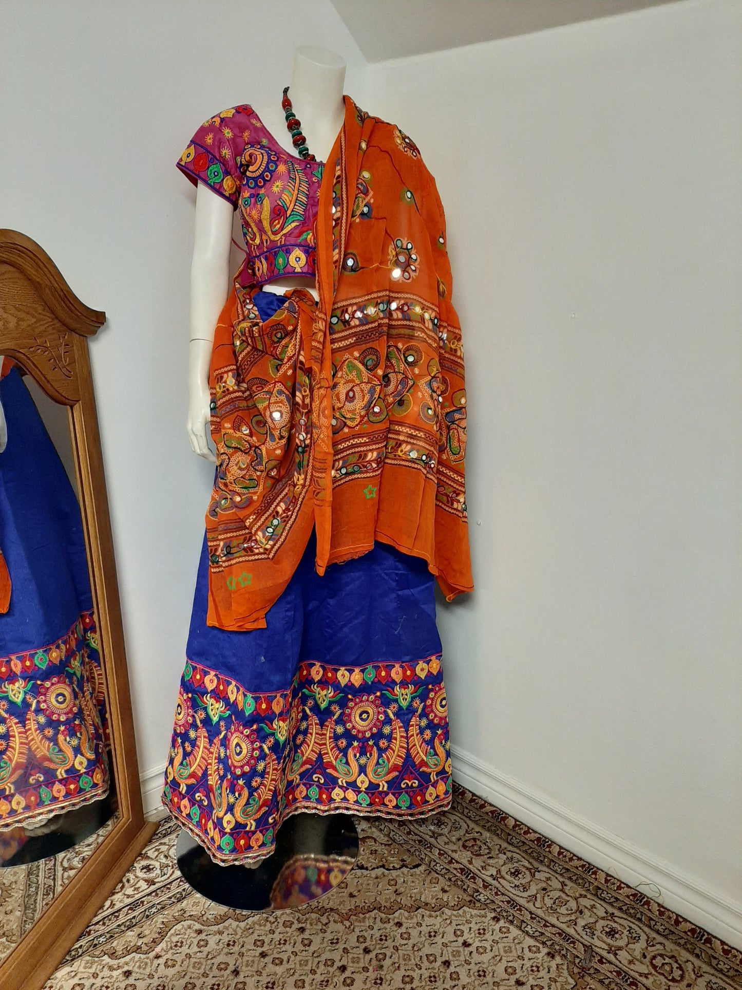 Blue Chaniya and Orange Dupatta @ DressingStylesCA.com