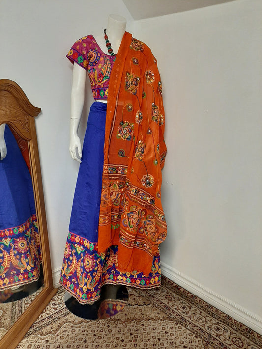 Blue Chaniya and Orange Dupatta @ DressingStylesCA.com