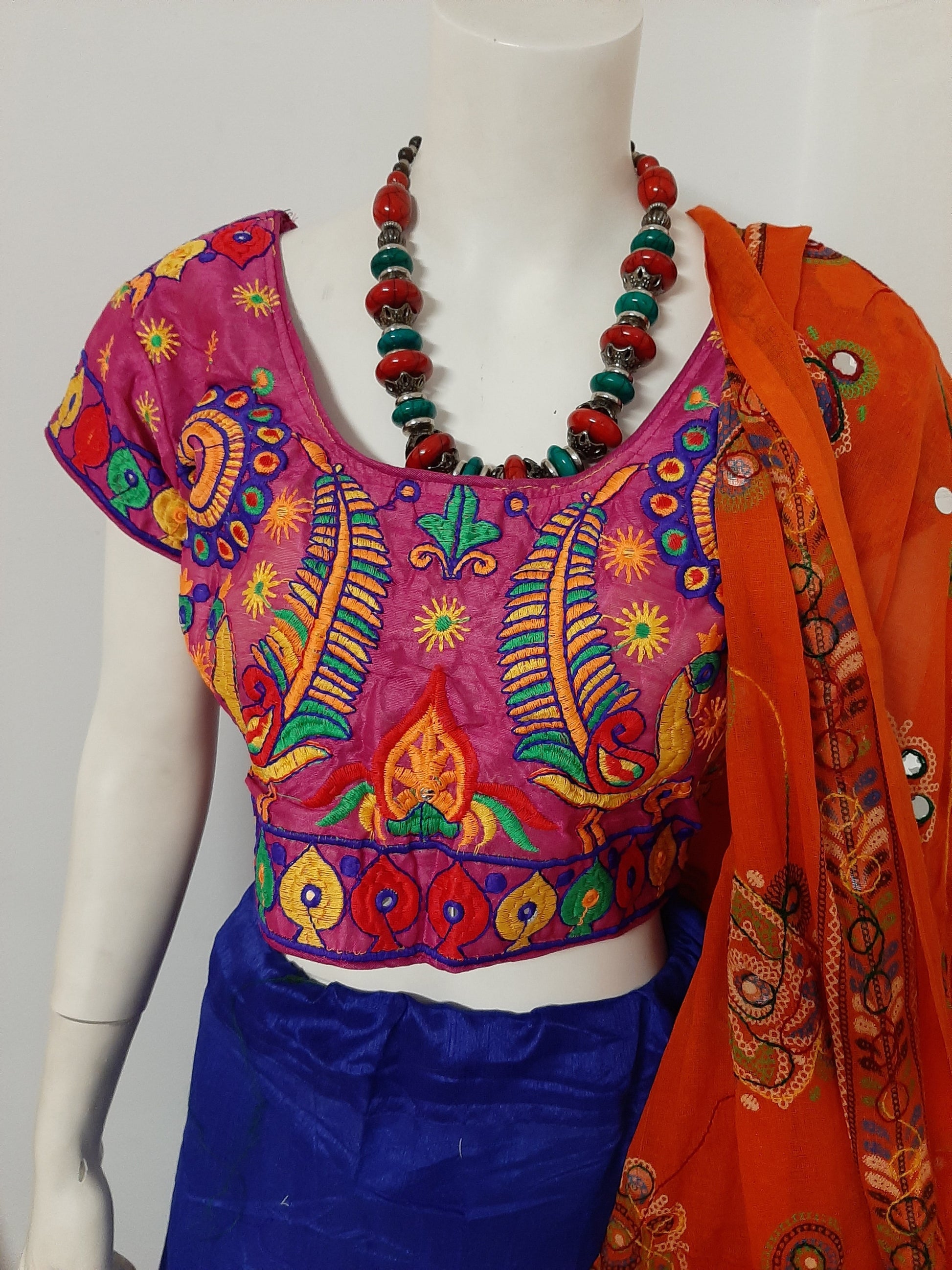 Blue Chaniya and Orange Dupatta @ DressingStylesCA.com