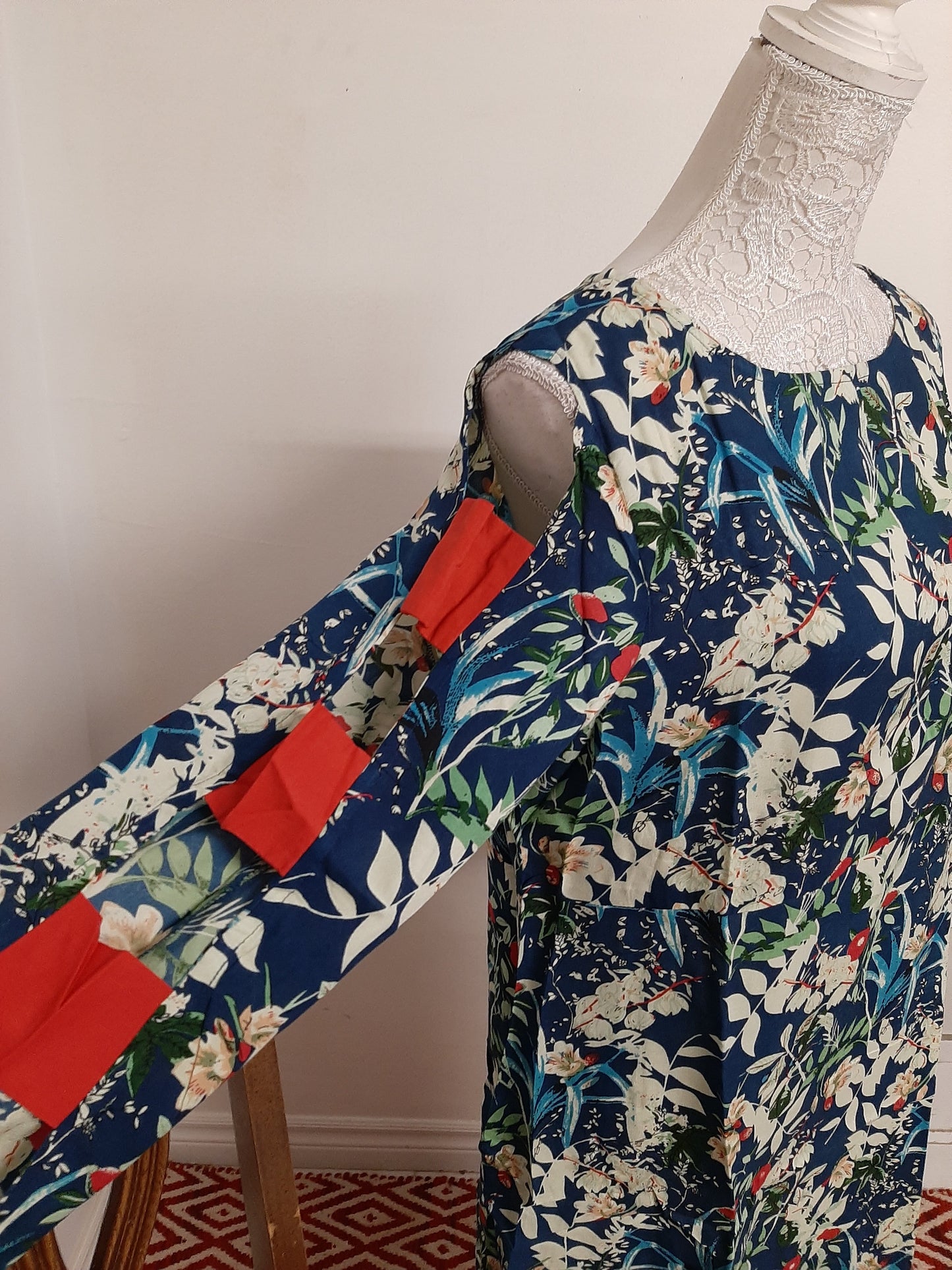 Blue Floral Kurti with Red Hand Bands @ DressingStylesCA.com