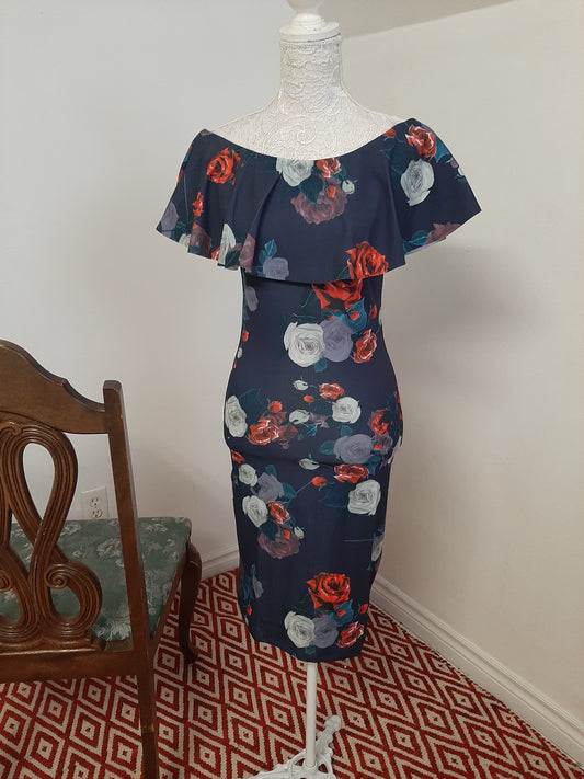 Blue Floral Scuba Dress @ DressingStylesCA.com