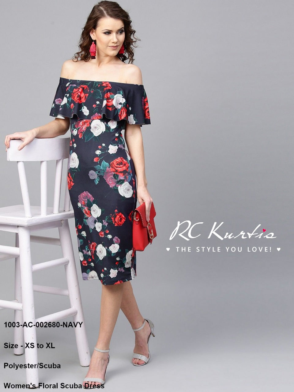 Blue Floral Scuba Dress @ DressingStylesCA.com