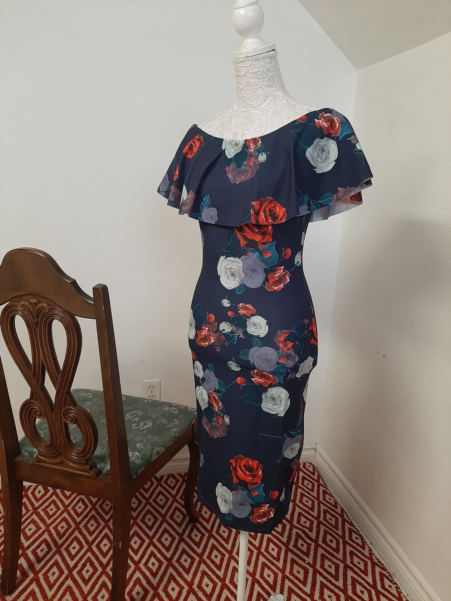Blue Floral Scuba Dress @ DressingStylesCA.com