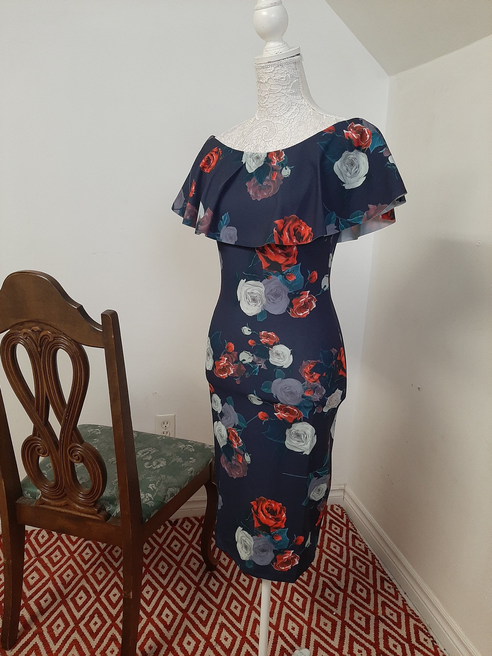 Blue Floral Scuba Dress @ DressingStylesCA.com