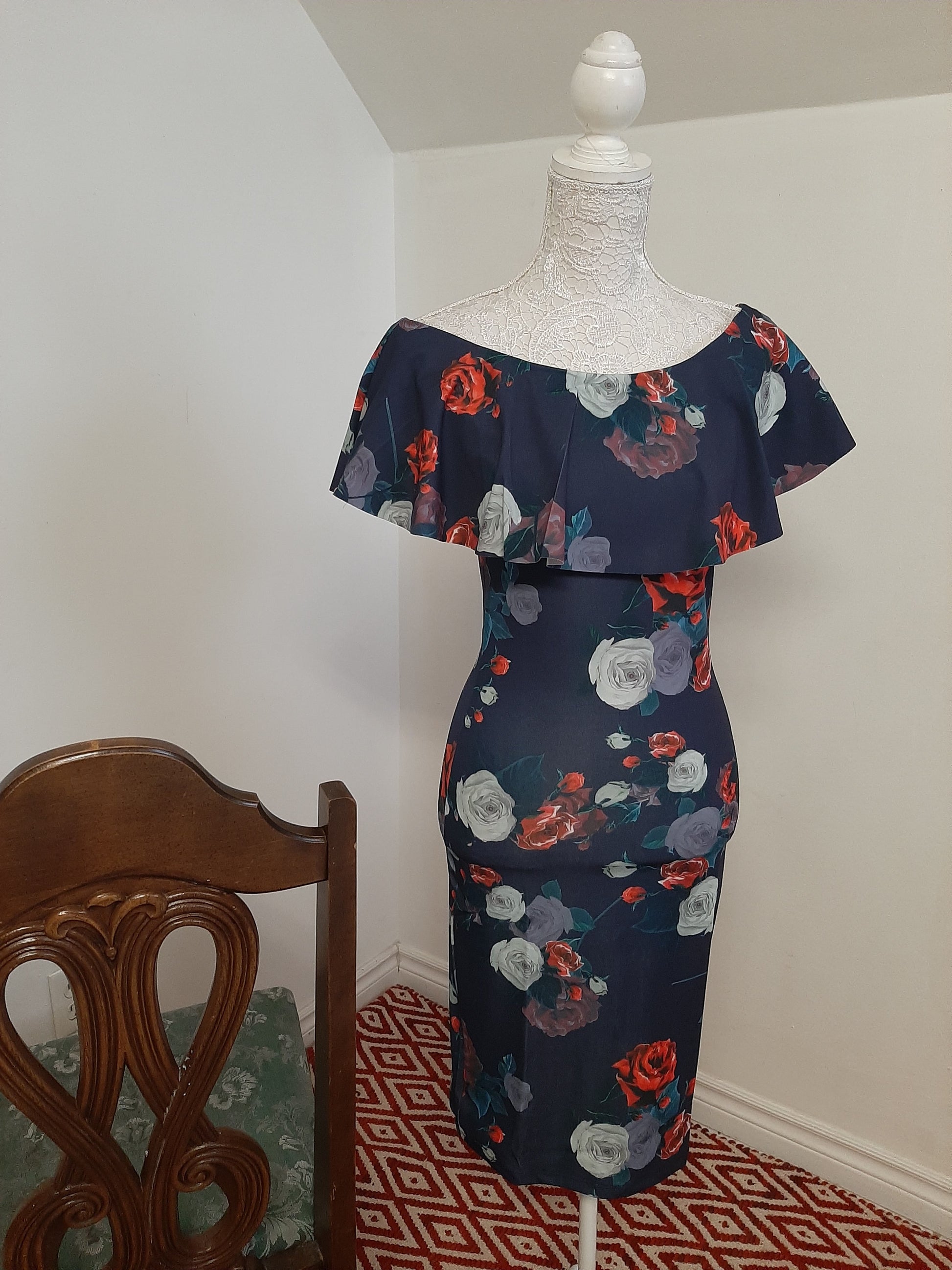 Blue Floral Scuba Dress @ DressingStylesCA.com