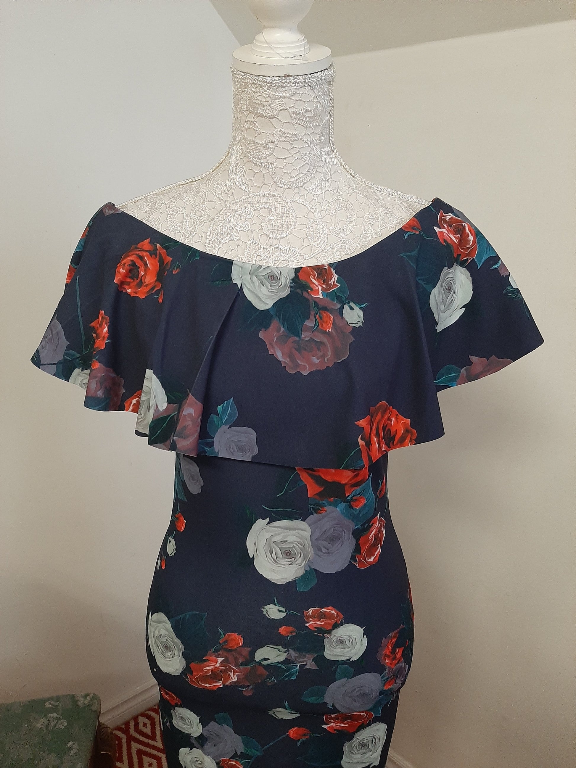 Blue Floral Scuba Dress @ DressingStylesCA.com