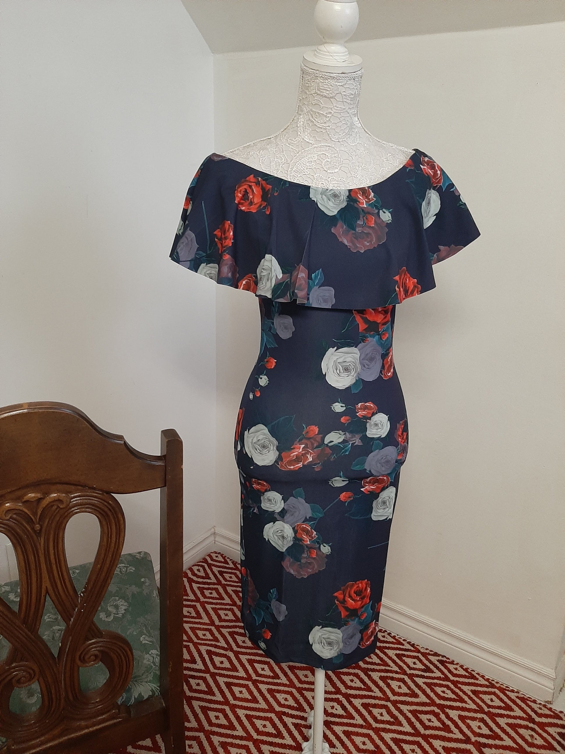 Blue Floral Scuba Dress @ DressingStylesCA.com
