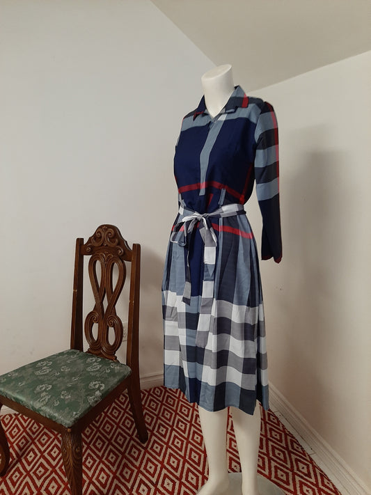 Blue Gown with white bold stripes @ DressingStylesCA.com