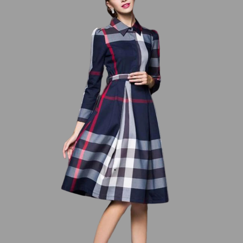 Blue Gown with white bold stripes @ DressingStylesCA.com