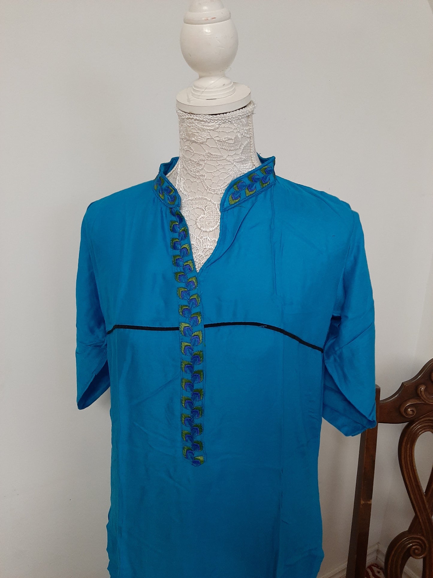 Blue Kurti and Black Lovely Black Palazzo with Embroidery @ DressingStylesCA.com