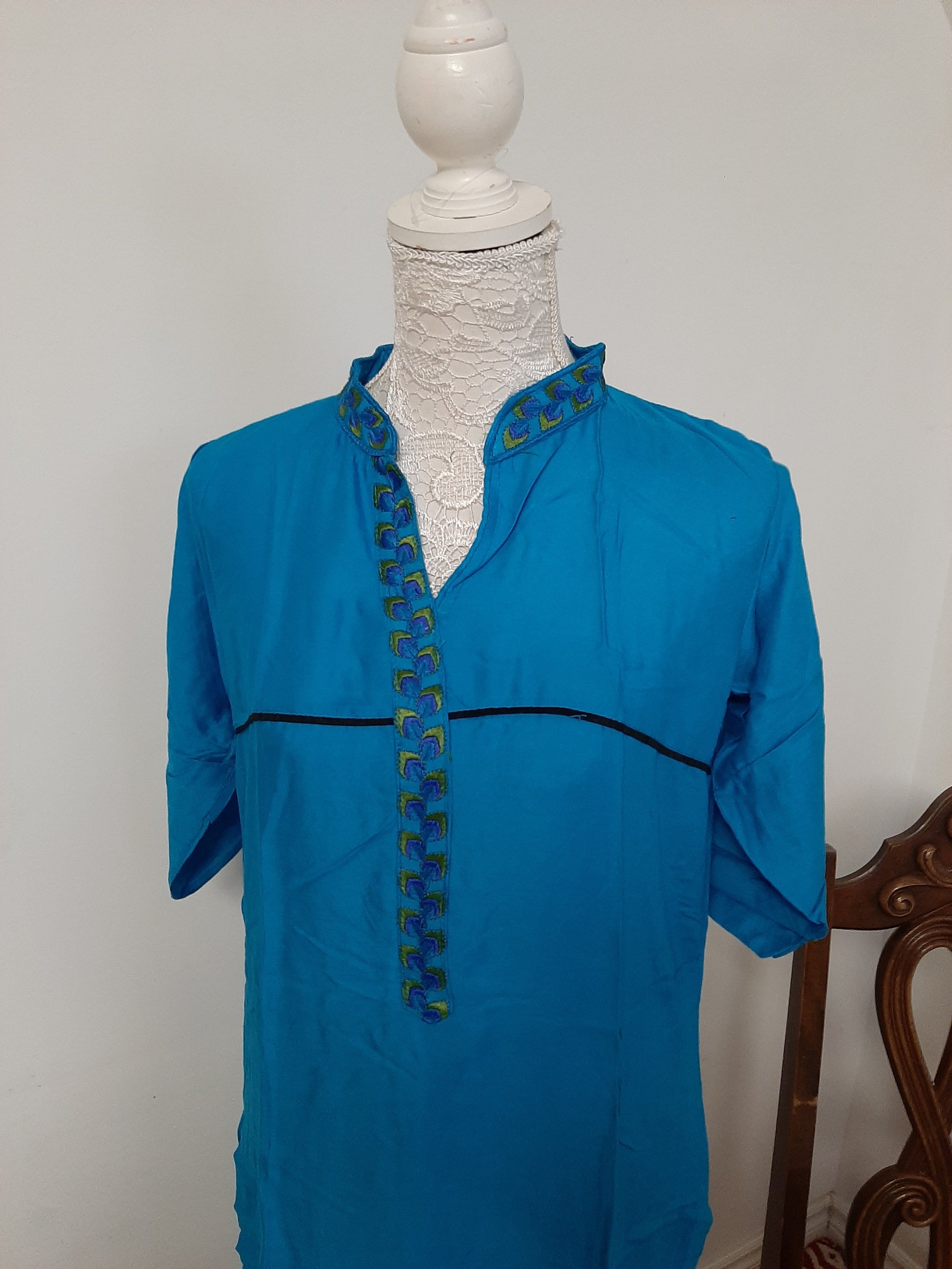 Blue Kurti and Black Lovely Black Palazzo with Embroidery @ DressingStylesCA.com