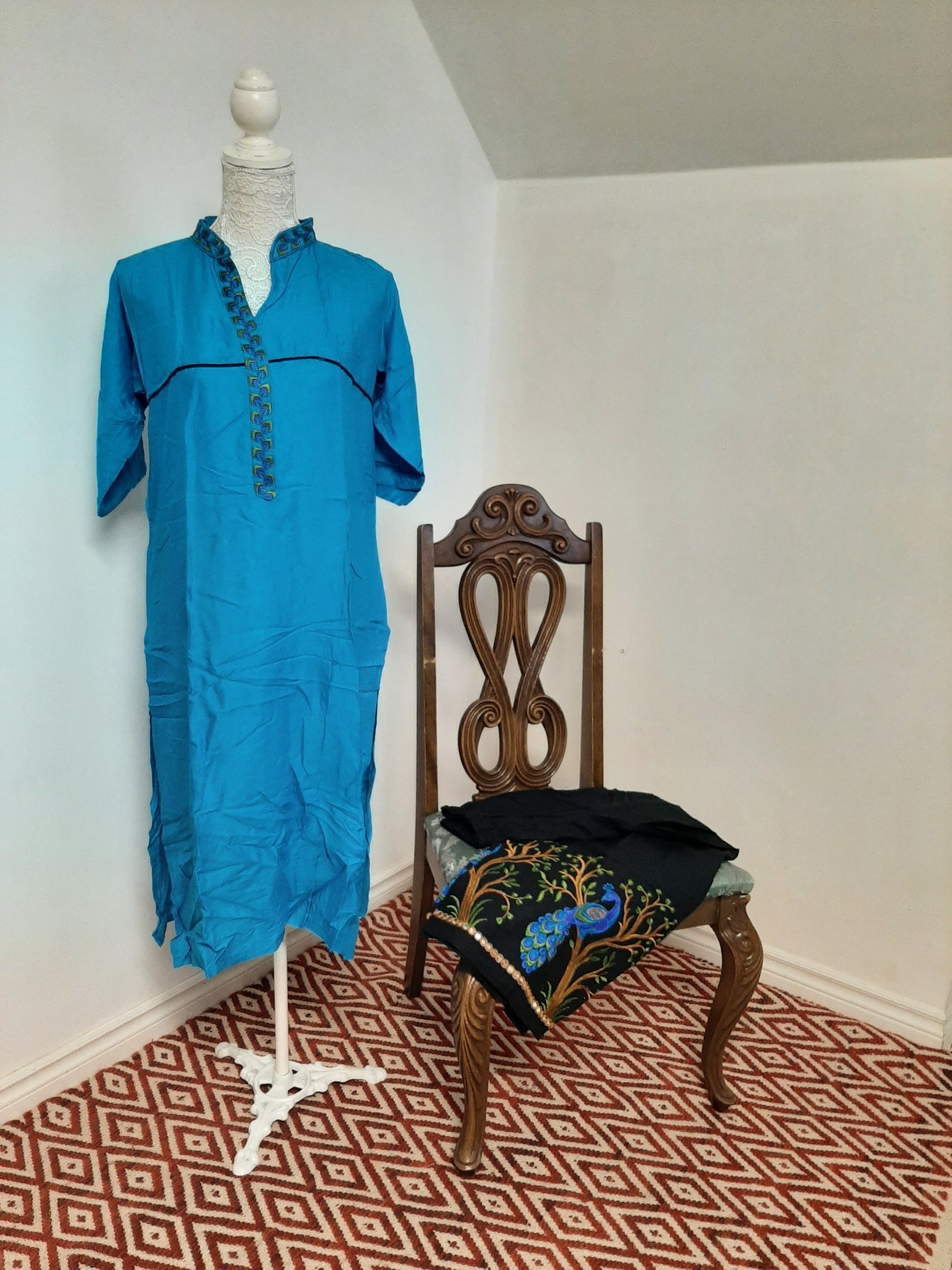 Blue Kurti and Black Lovely Black Palazzo with Embroidery @ DressingStylesCA.com