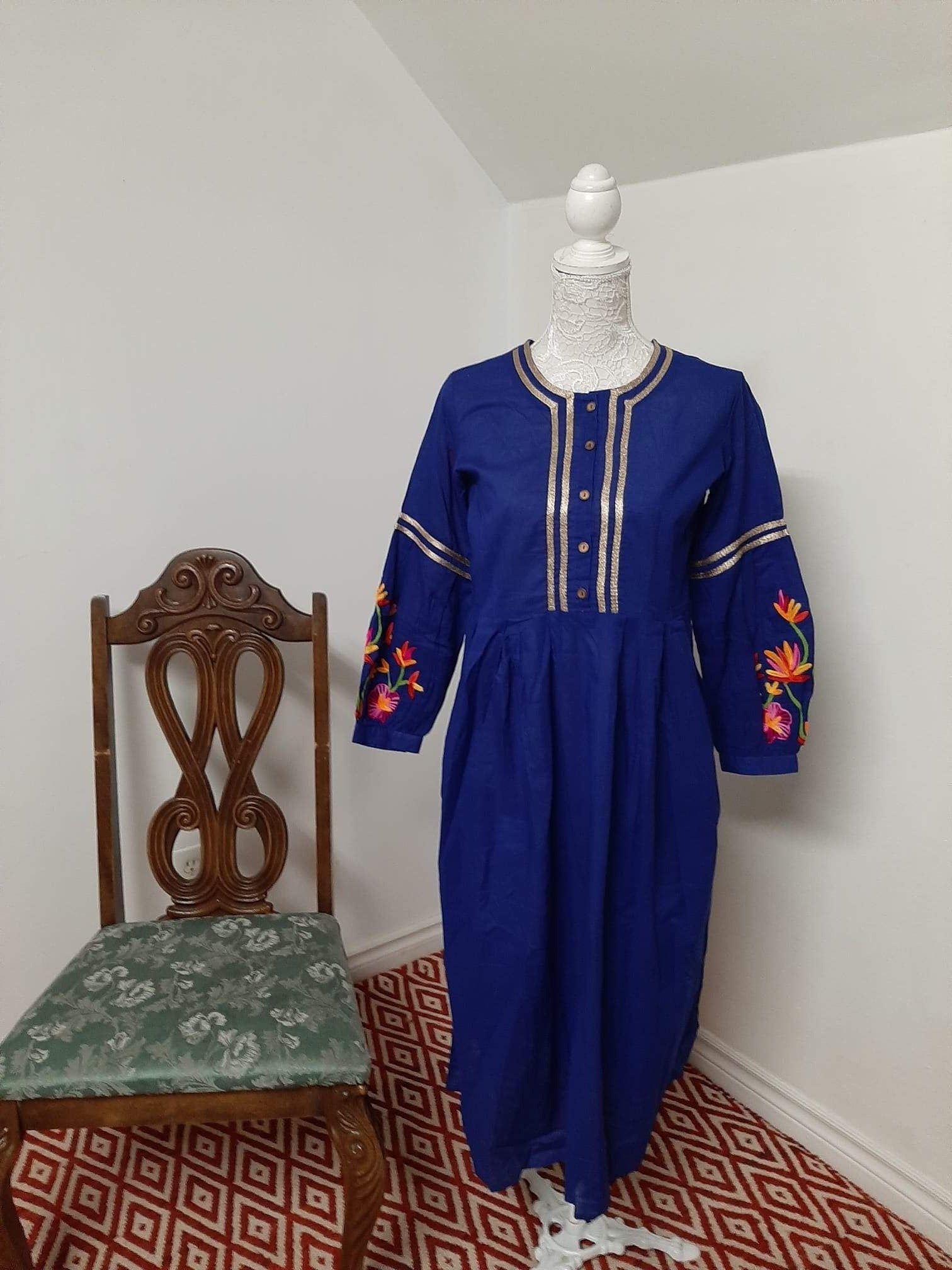 Blue Kurti lovely Embroidery work @ DressingStylesCA.com