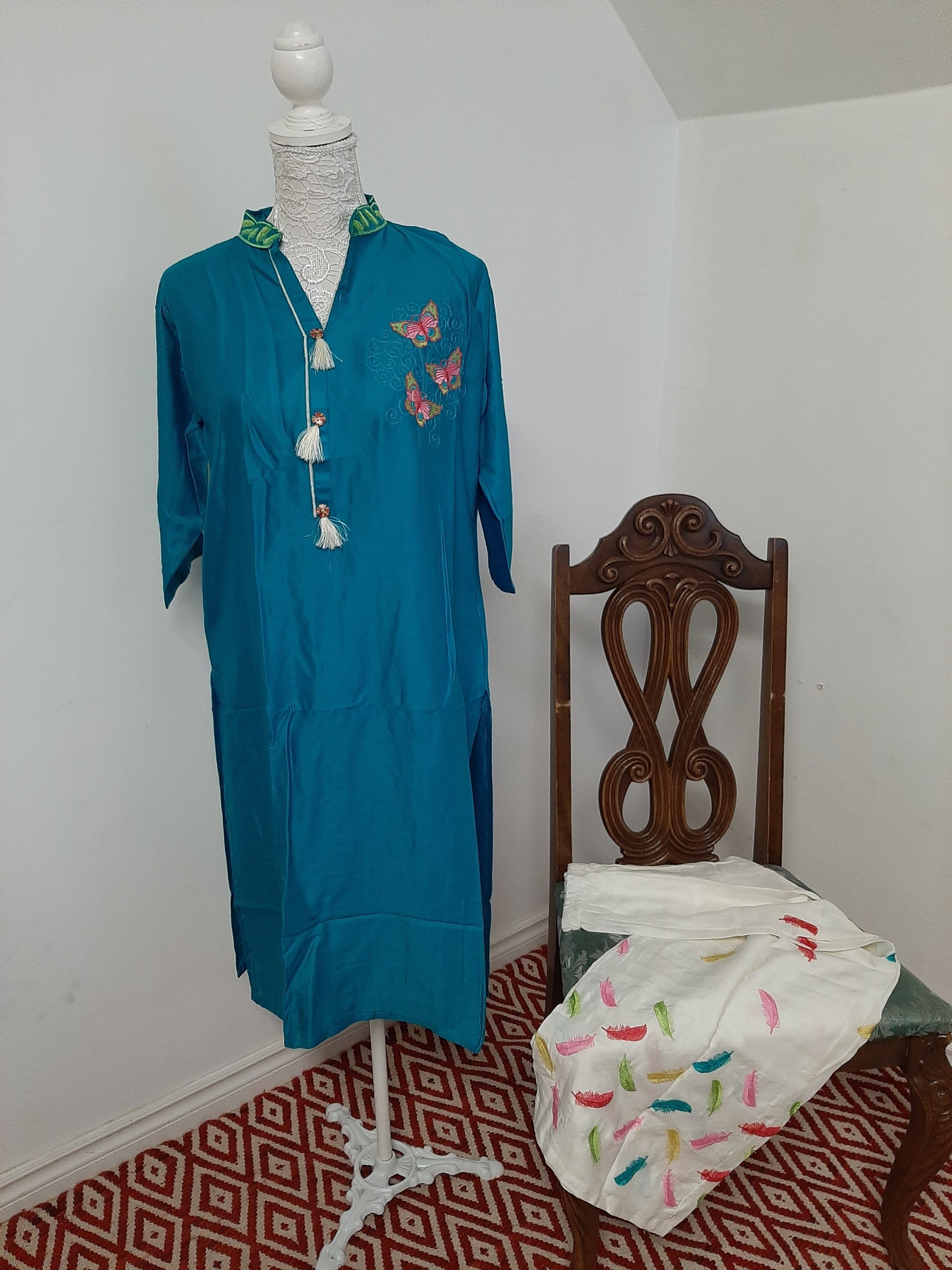 Blue Kurti with a Cream Palazzo @ DressingStylesCA.com