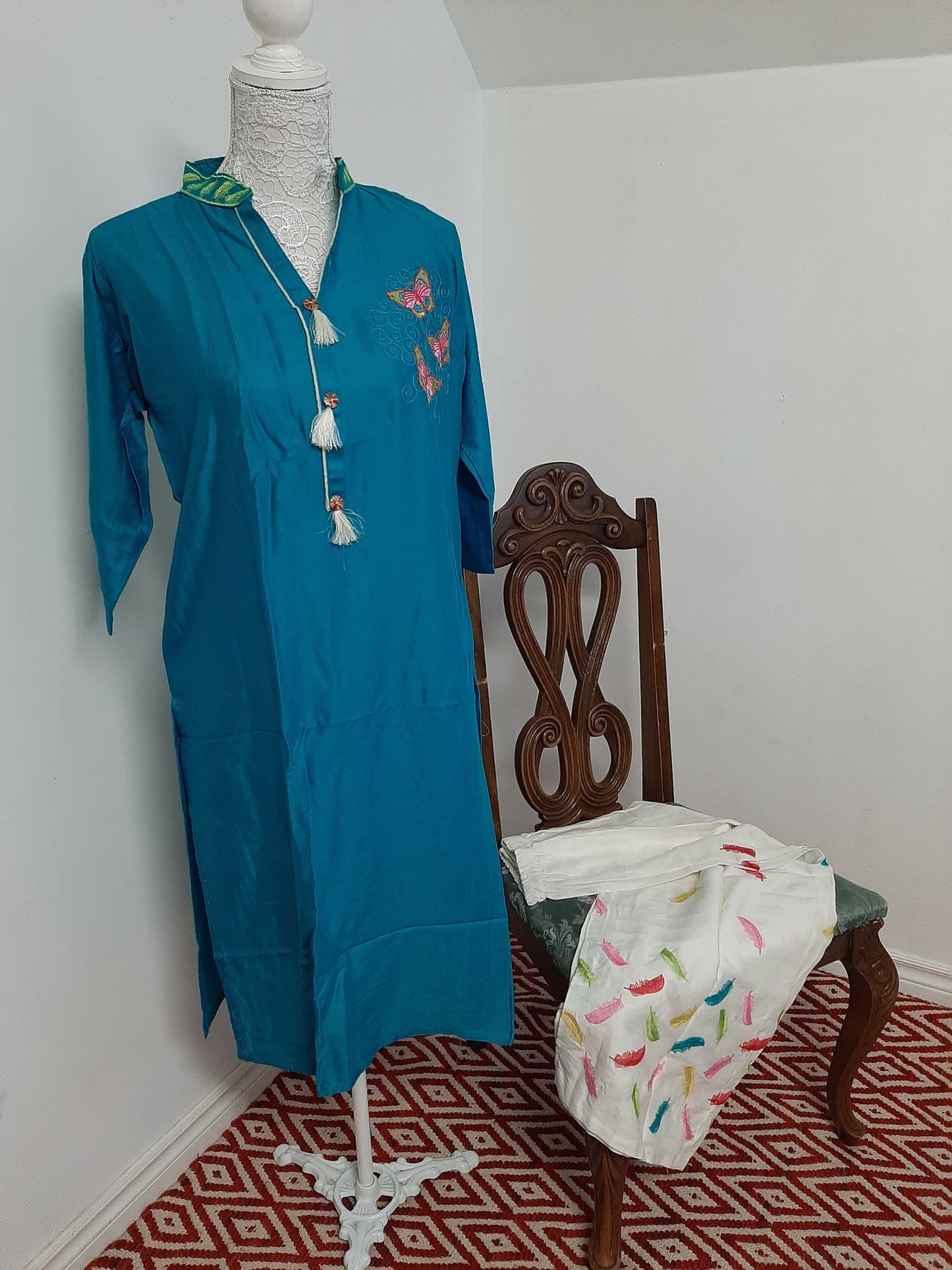Blue Kurti with a Cream Palazzo @ DressingStylesCA.com