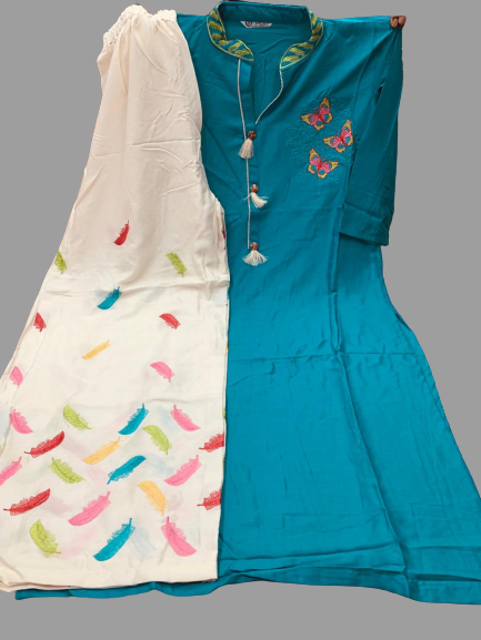 Blue Kurti with a Cream Palazzo @ DressingStylesCA.com