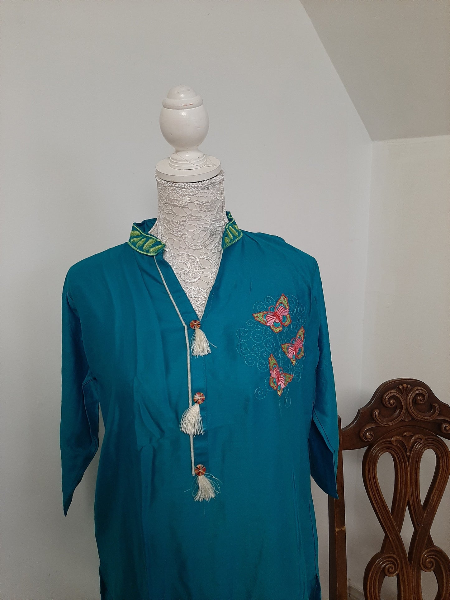Blue Kurti with a Cream Palazzo @ DressingStylesCA.com