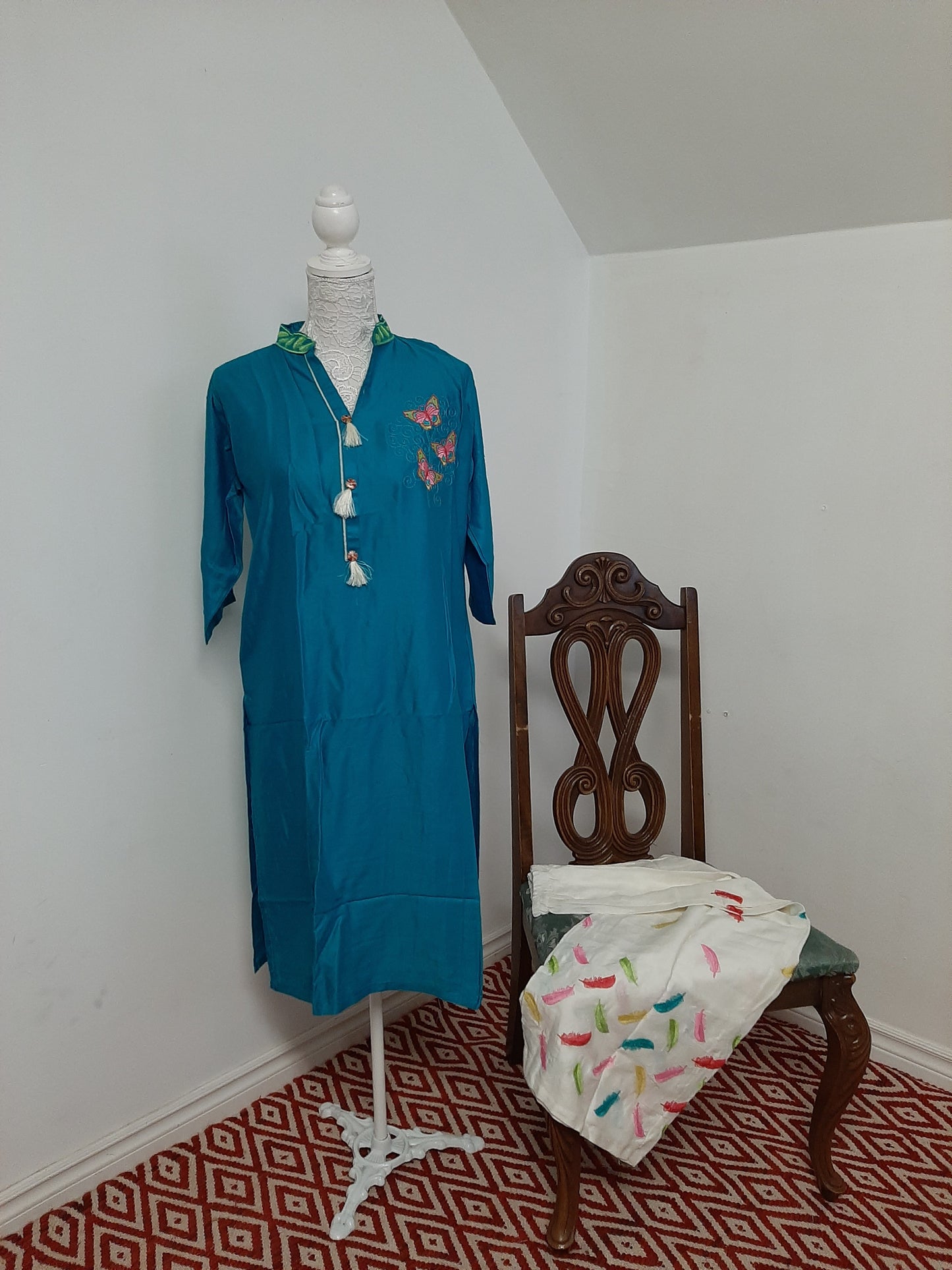 Blue Kurti with a Cream Palazzo @ DressingStylesCA.com
