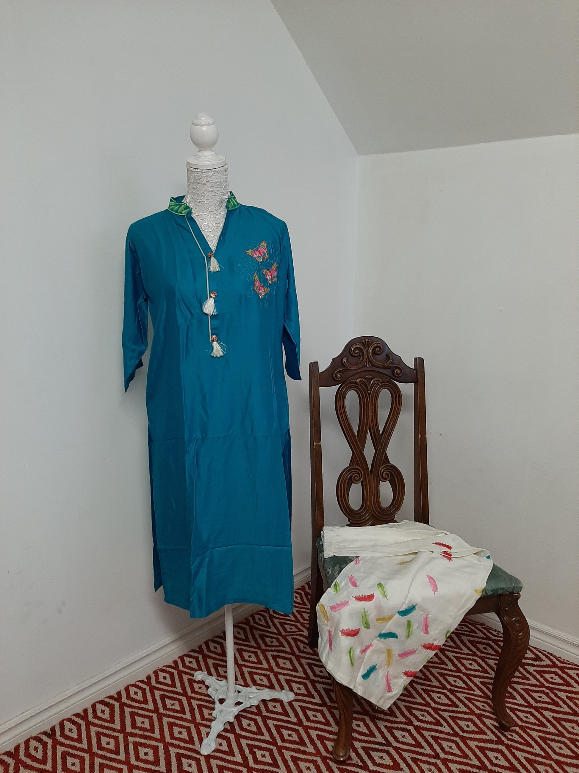 Blue Kurti with a Cream Palazzo @ DressingStylesCA.com