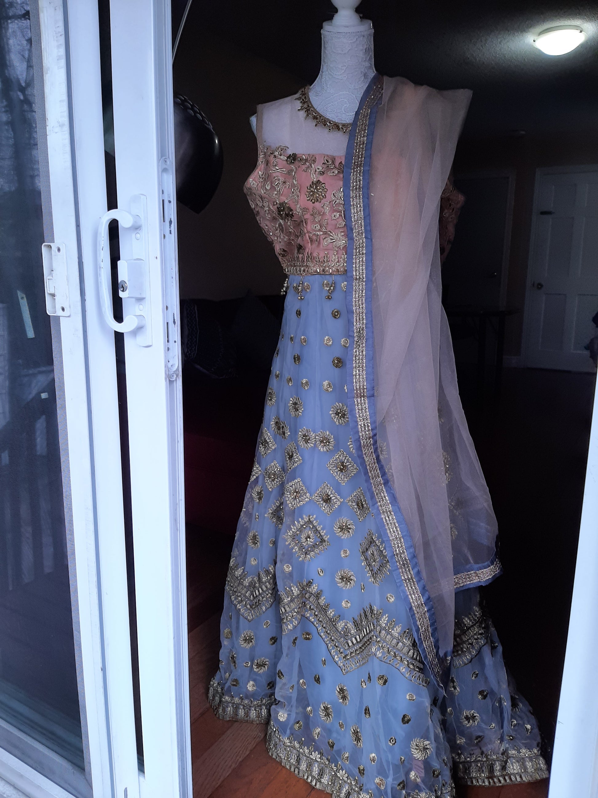 Blue & Light Copper Designer Gown @ DressingStylesCA.com
