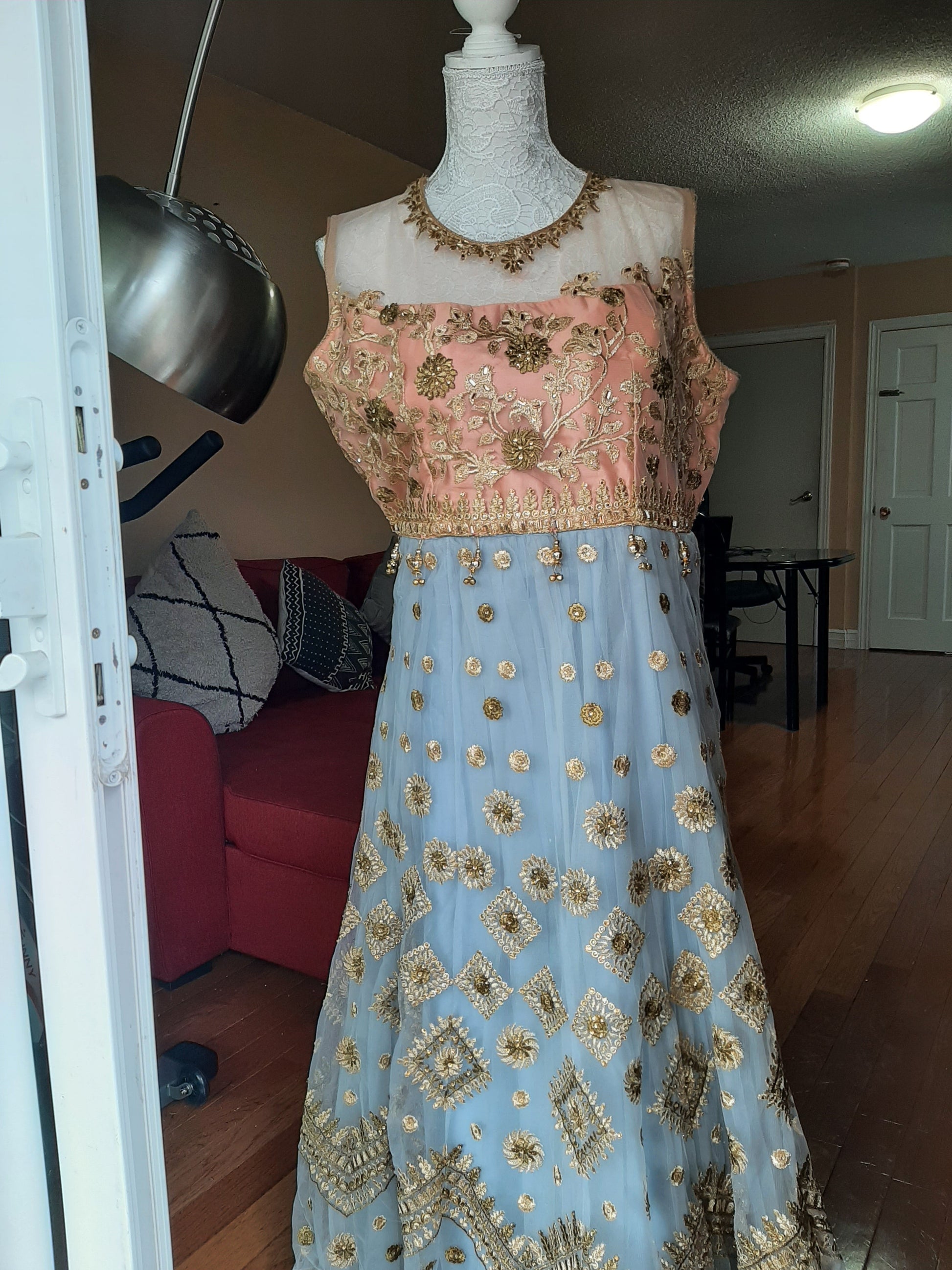 Blue & Light Copper Designer Gown @ DressingStylesCA.com