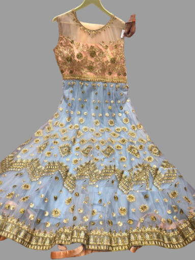 Blue & Light Copper Designer Gown @ DressingStylesCA.com