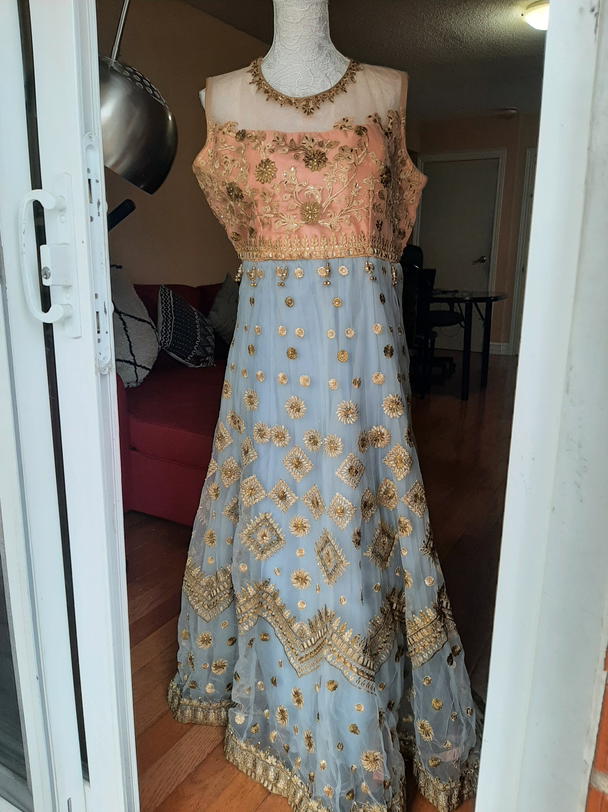 Blue & Light Copper Designer Gown @ DressingStylesCA.com