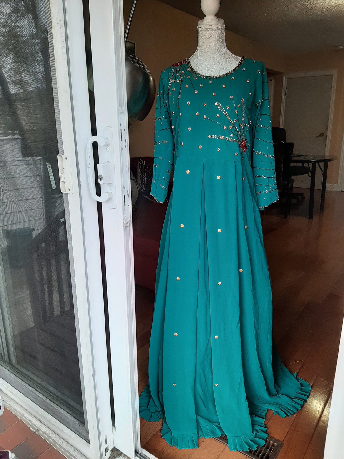 Blue Long Gown With Red Dupatta @ DressingStylesCA.com