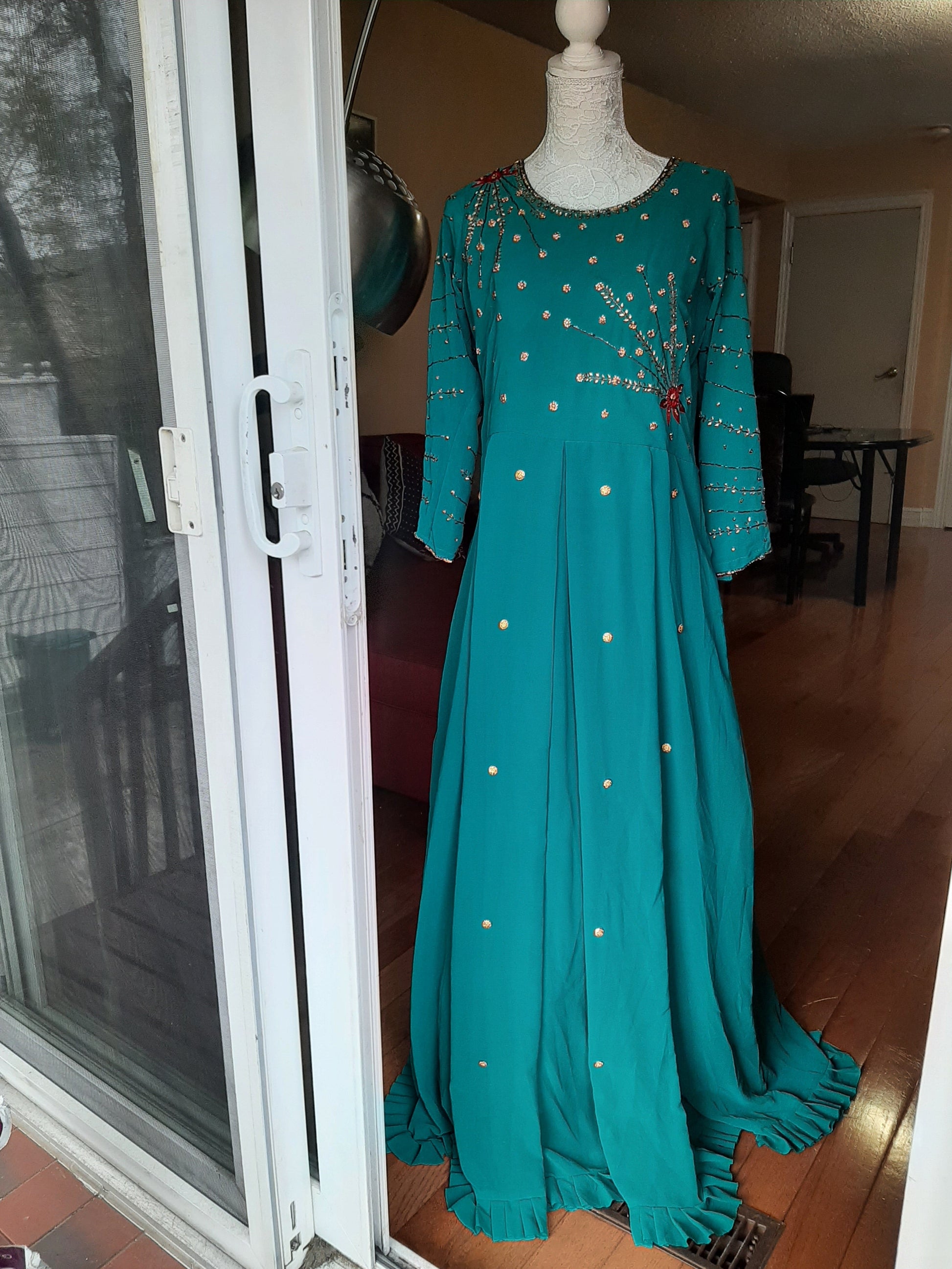 Blue Long Gown With Red Dupatta @ DressingStylesCA.com