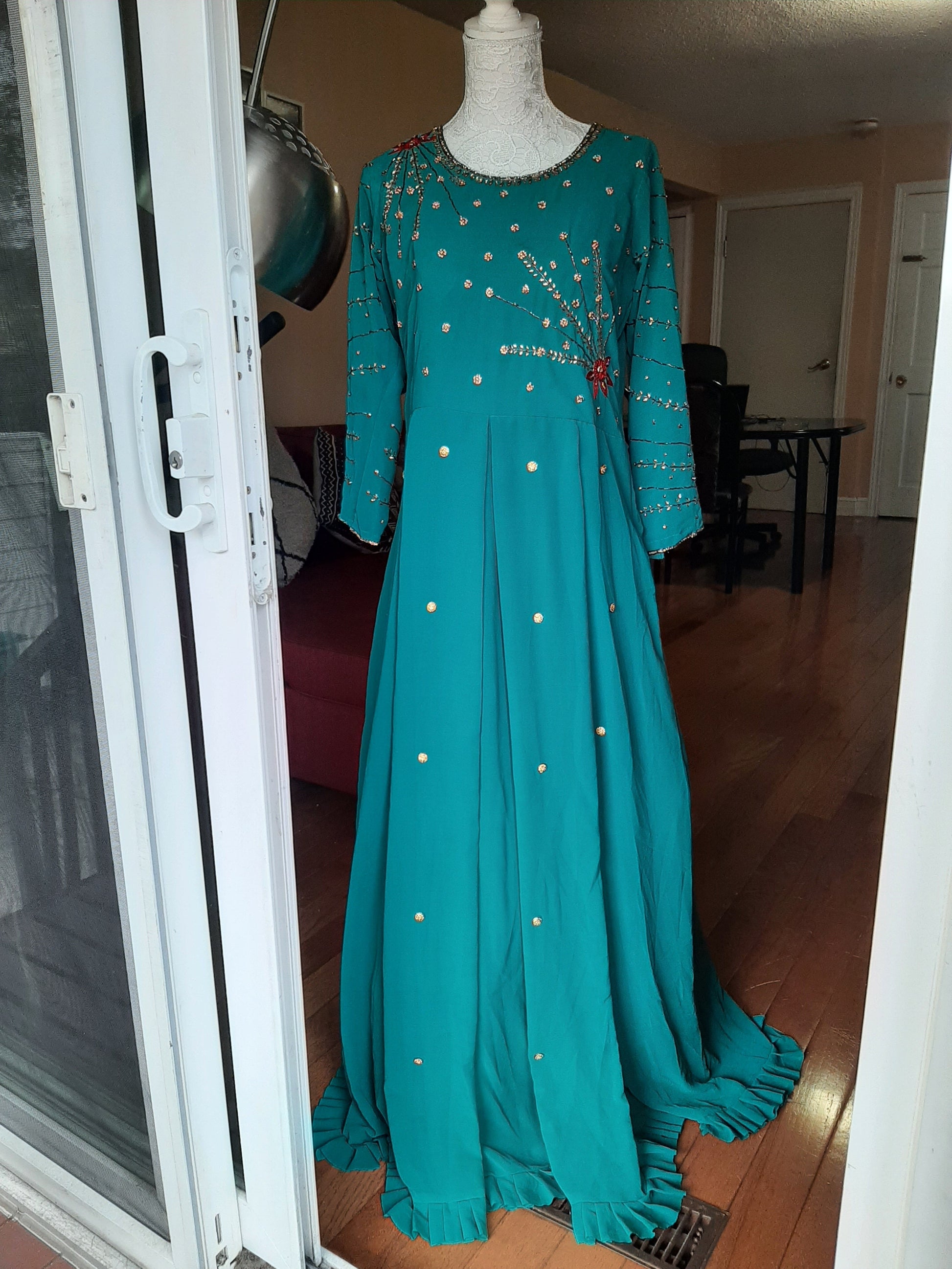 Blue Long Gown With Red Dupatta @ DressingStylesCA.com