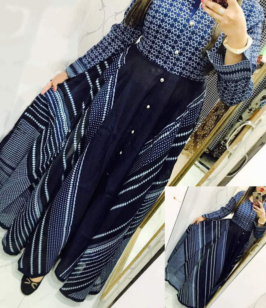 Blue Long Kurti with Designer Patterns @ DressingStylesCA.com