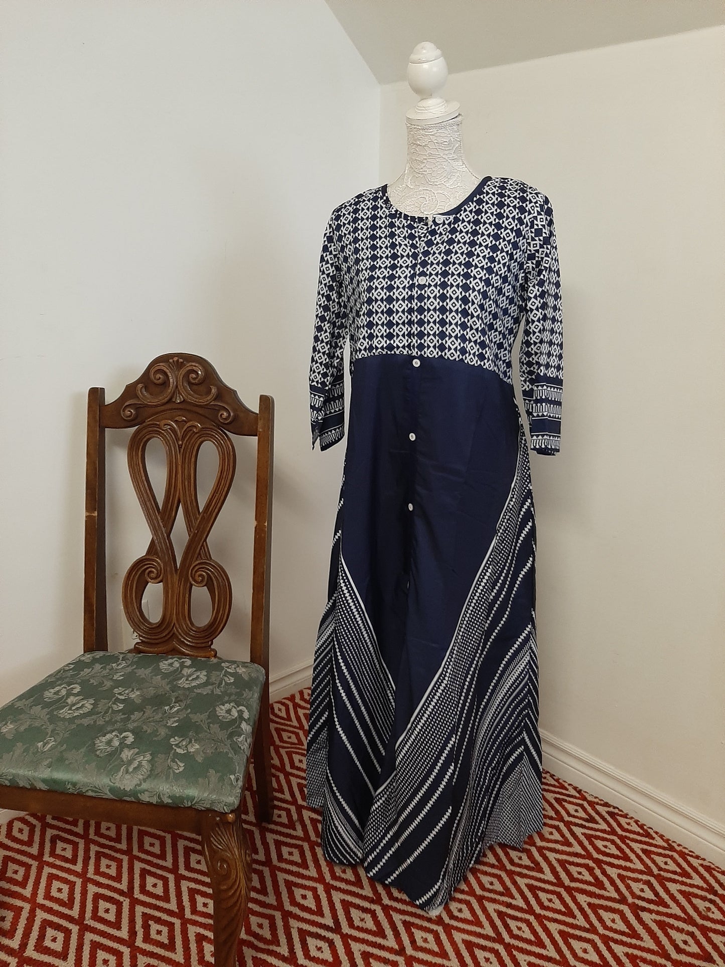 Blue Long Kurti with Designer Patterns @ DressingStylesCA.com