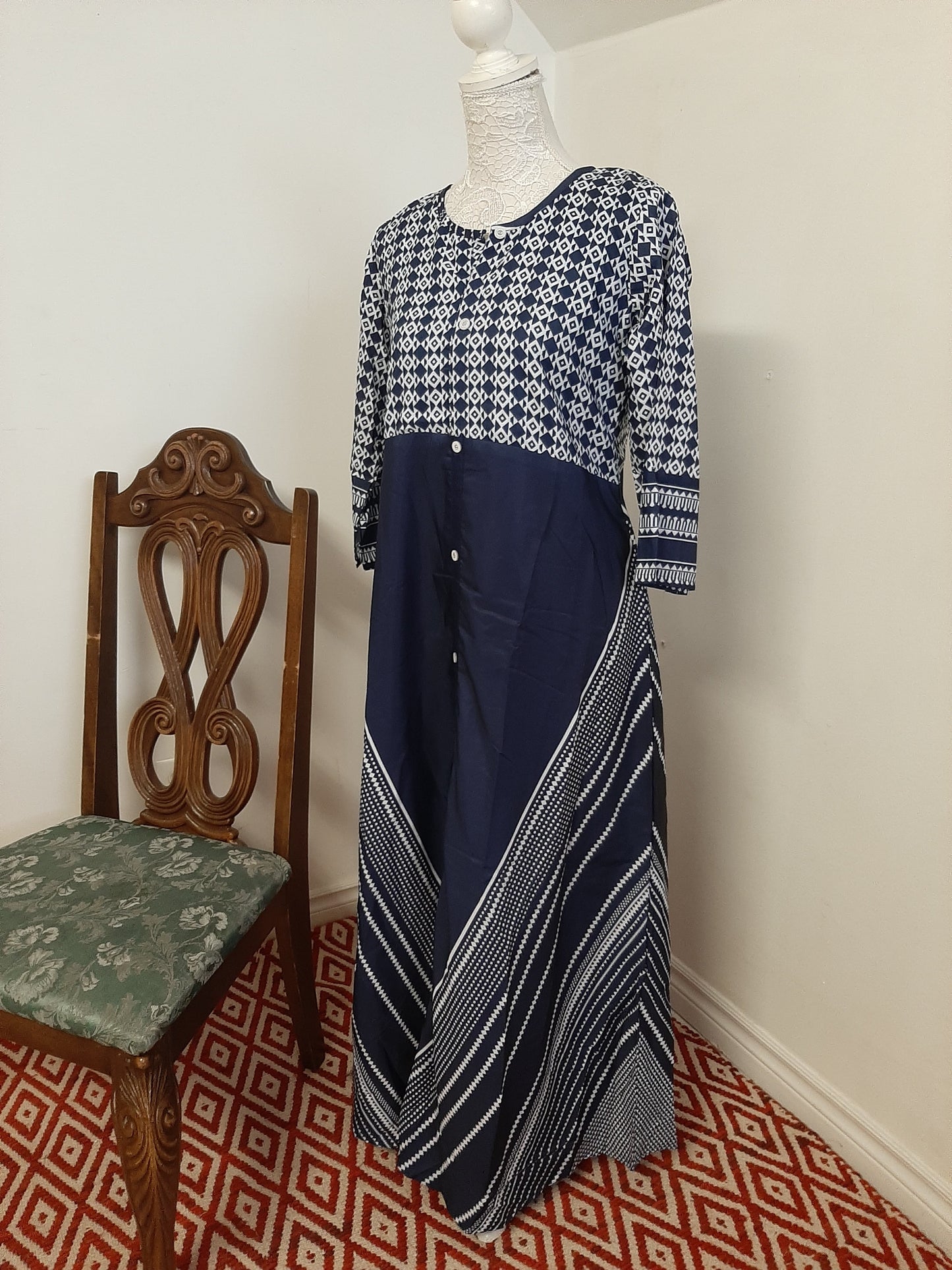 Blue Long Kurti with Designer Patterns @ DressingStylesCA.com