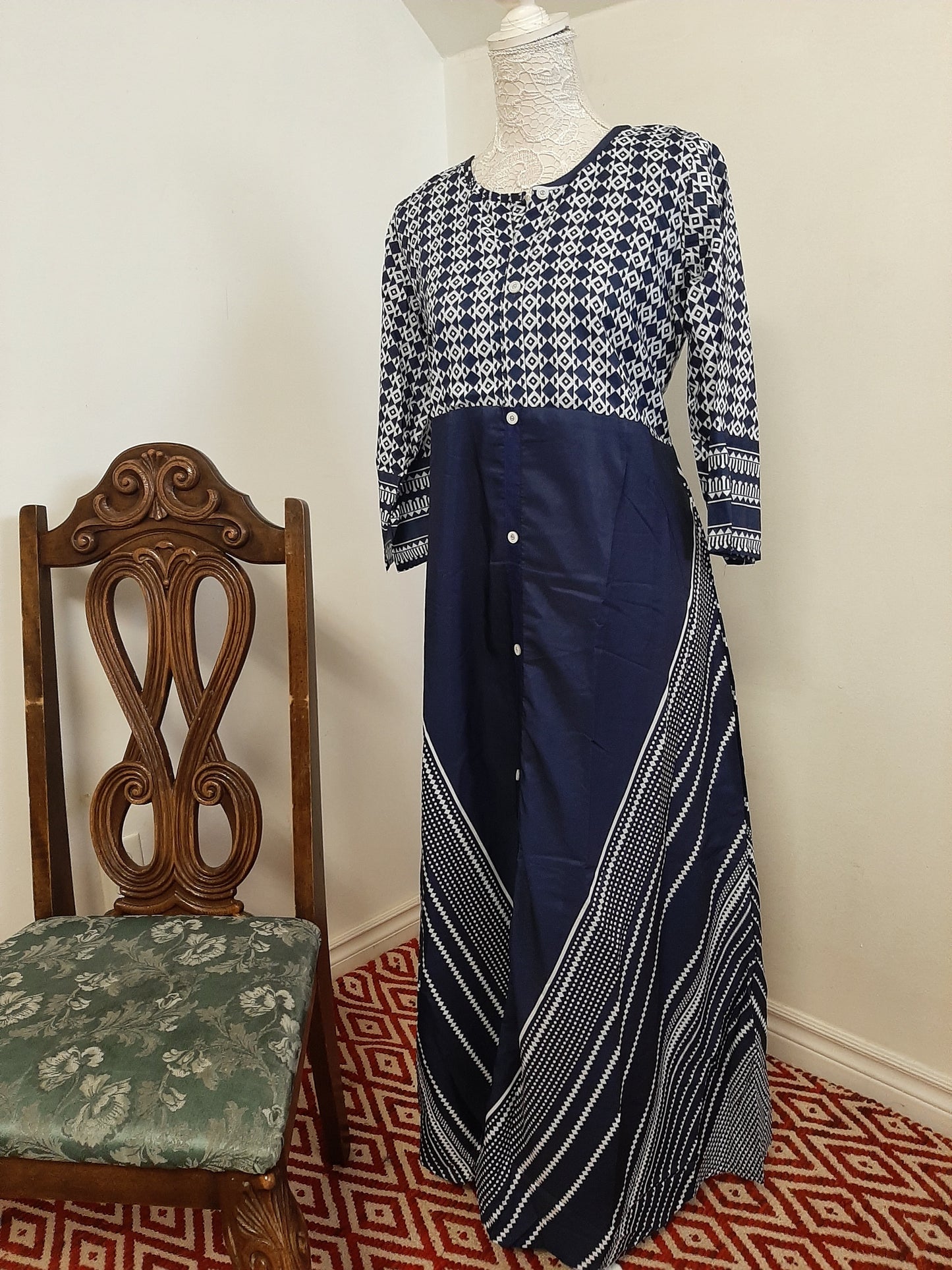 Blue Long Kurti with Designer Patterns @ DressingStylesCA.com
