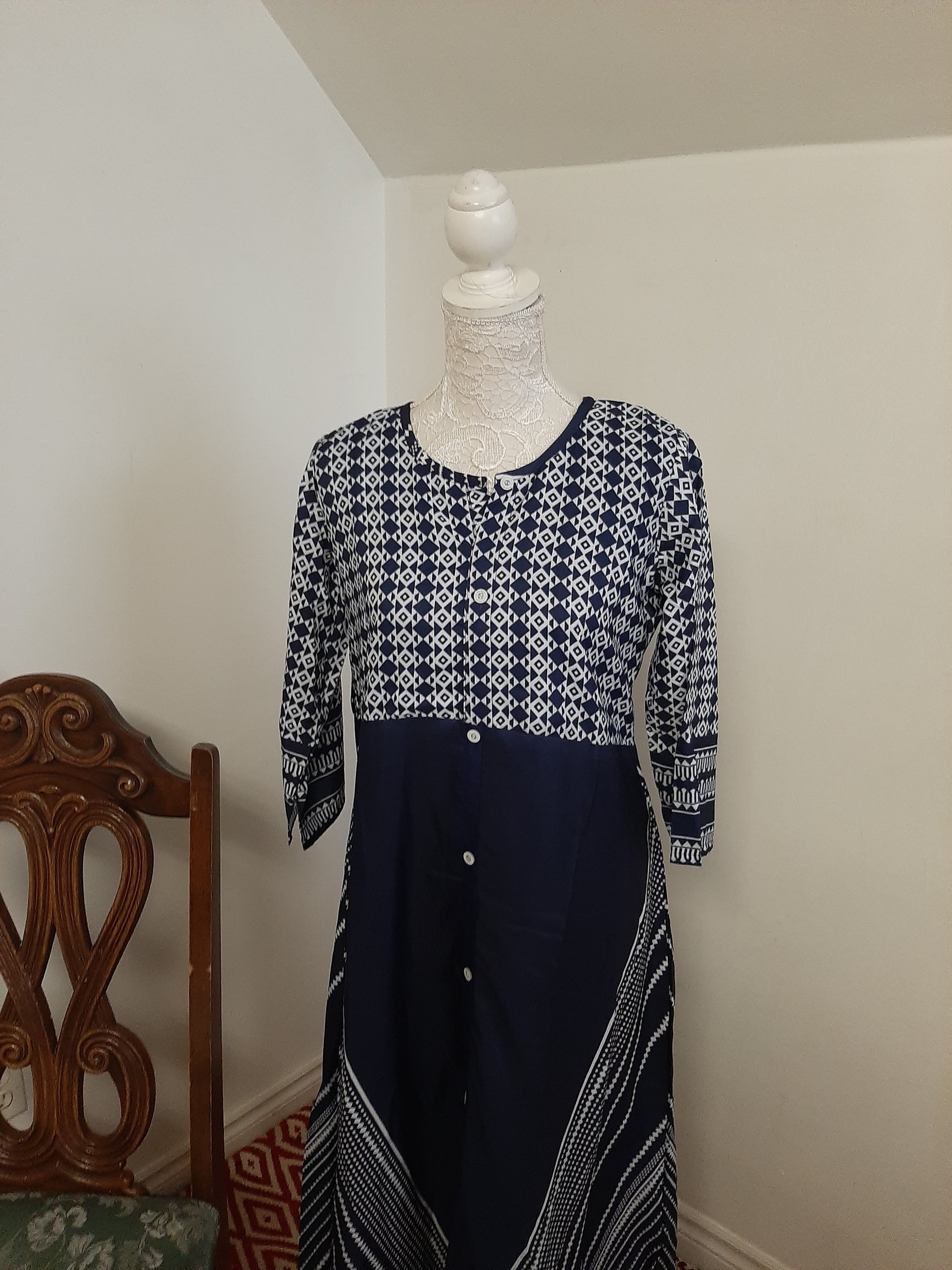 Blue Long Kurti with Designer Patterns @ DressingStylesCA.com