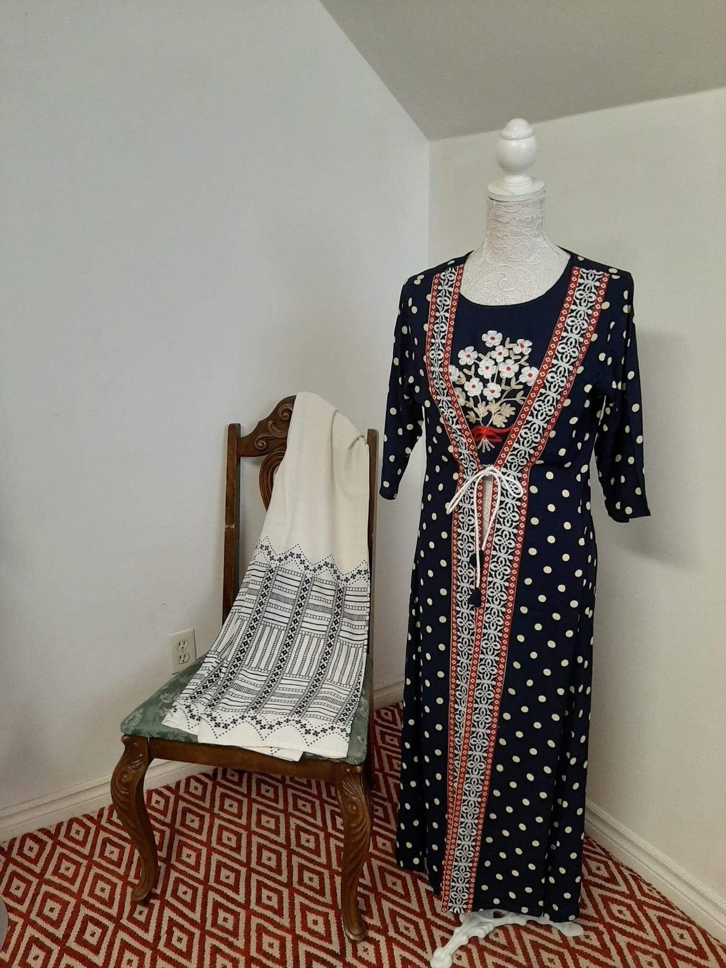 Blue Top and Long Coat & White Palazzo @ DressingStylesCA.com