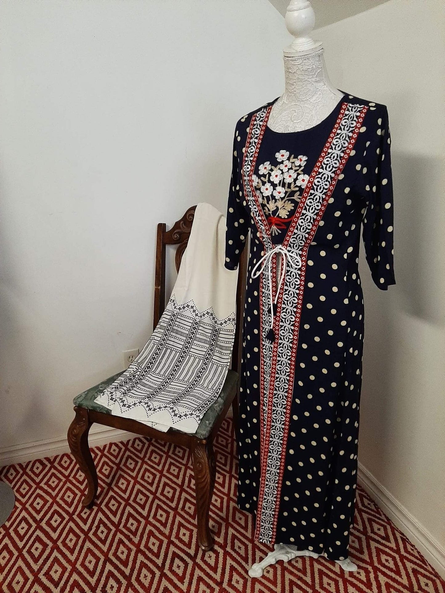 Blue Top and Long Coat & White Palazzo @ DressingStylesCA.com