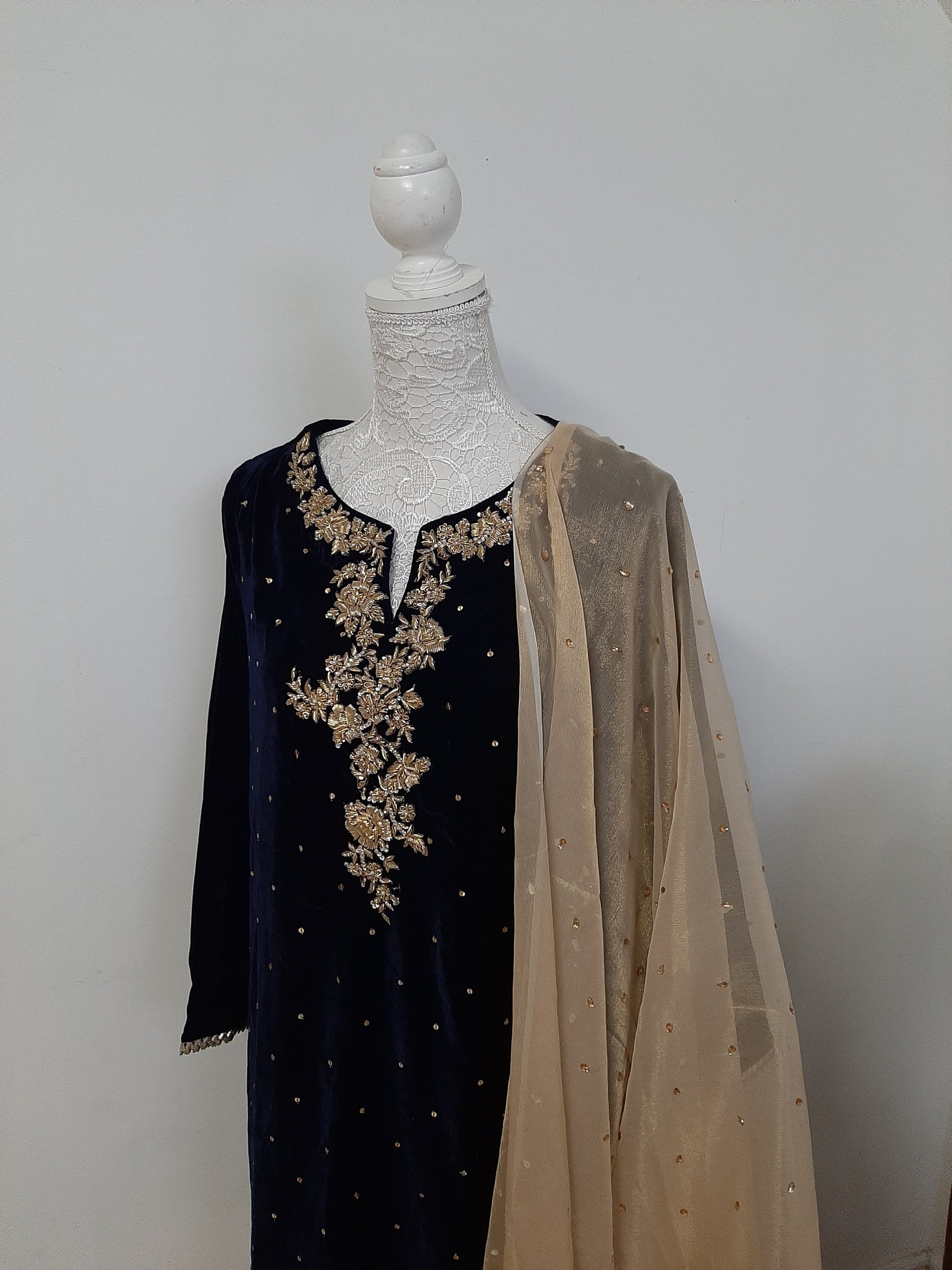 Blue Velvet Kurti & Golden Pants @ DressingStylesCA.com