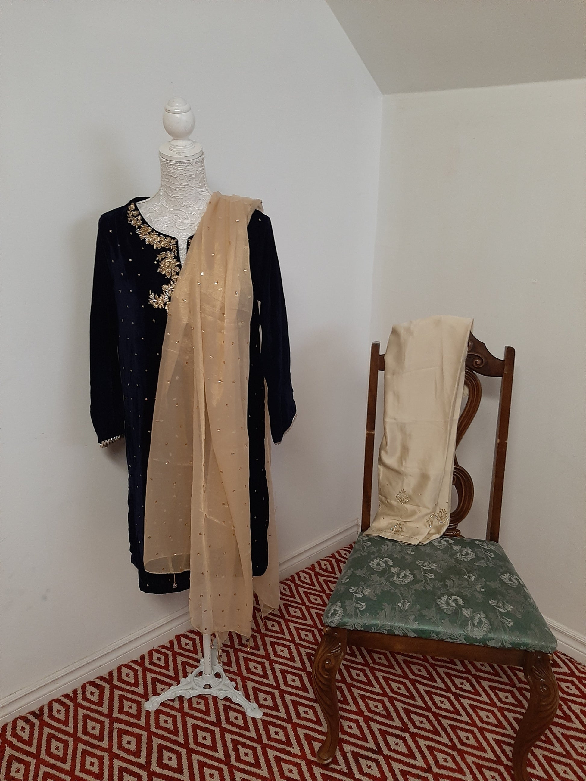 Blue Velvet Kurti & Golden Pants @ DressingStylesCA.com