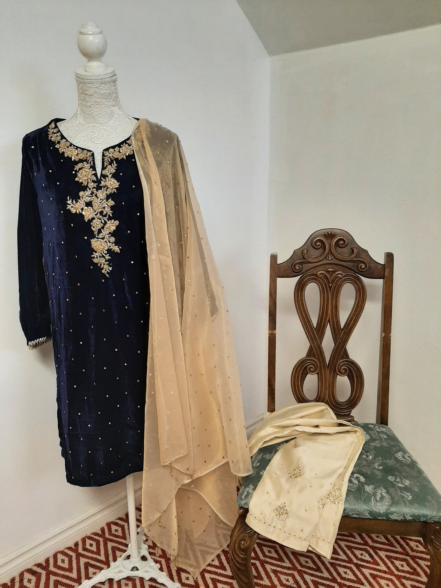 Blue Velvet Kurti & Golden Pants @ DressingStylesCA.com