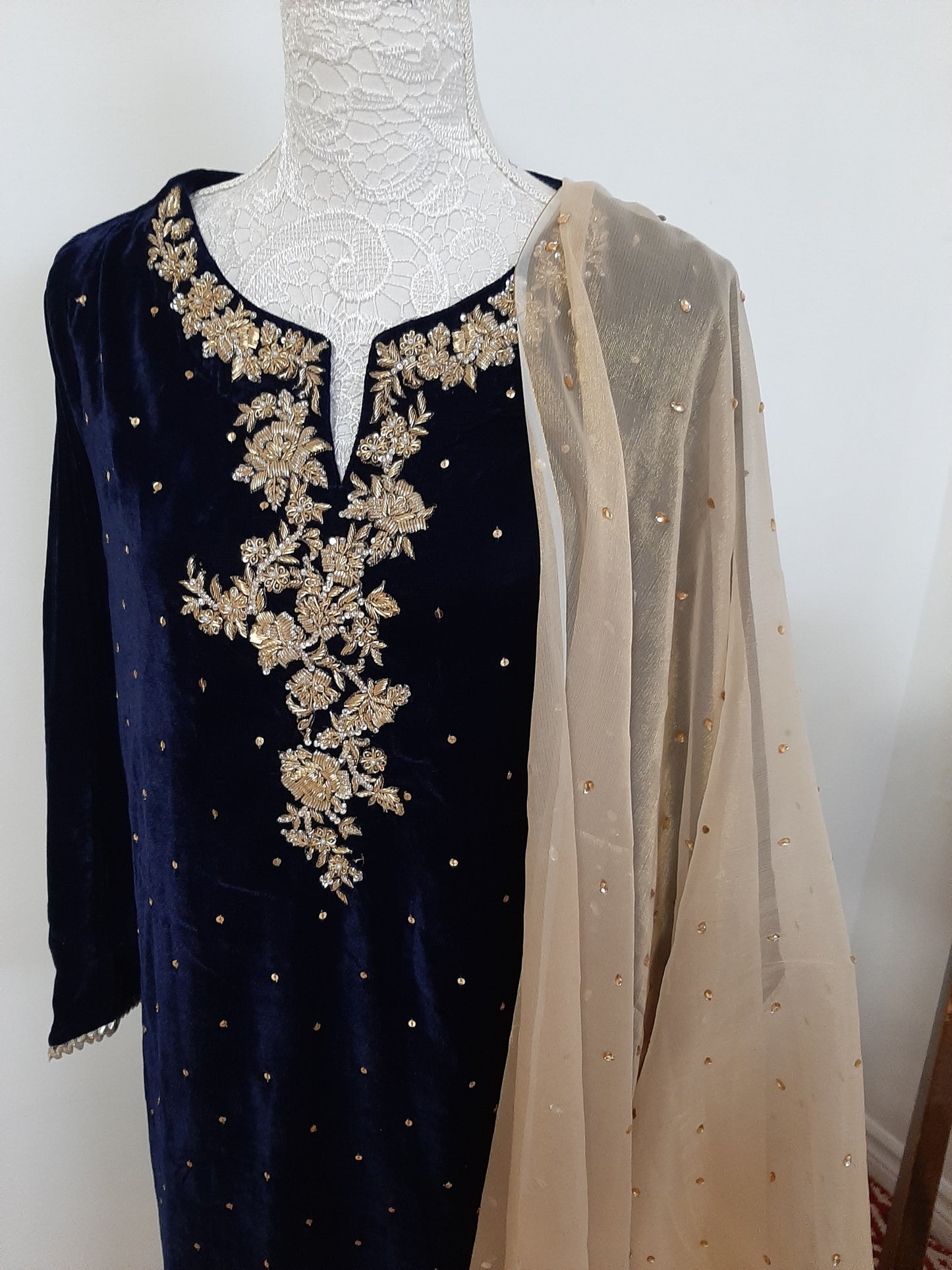 Blue Velvet Kurti & Golden Pants @ DressingStylesCA.com