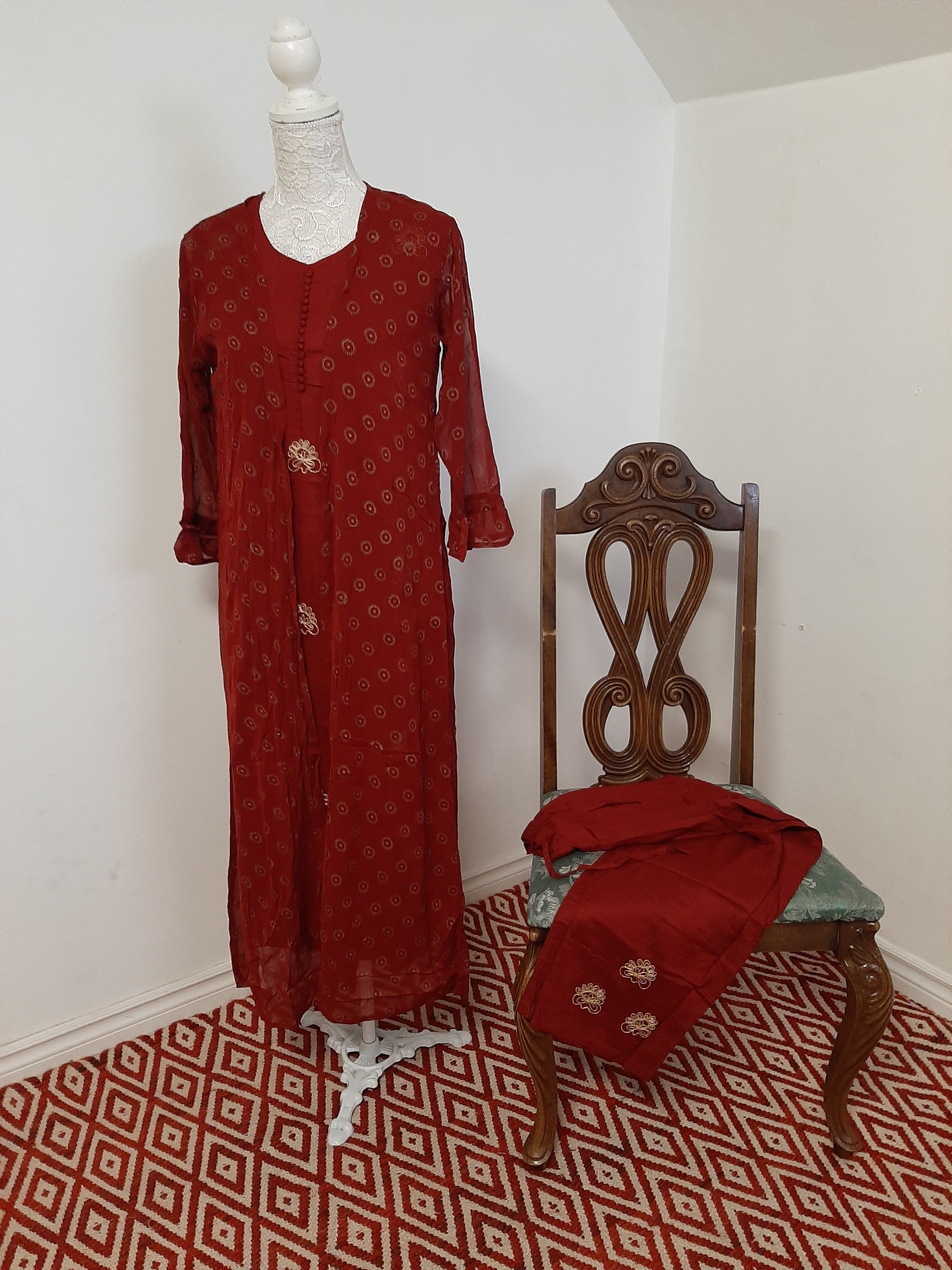 Brick Red Colored Kurti with Shrug @ DressingStylesCA.com