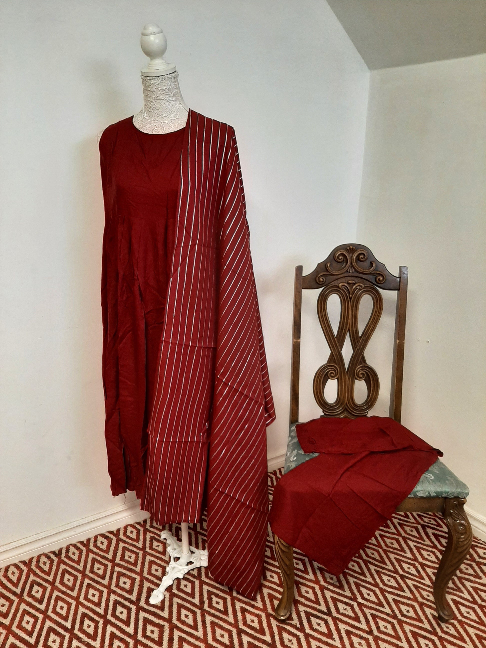 Brick Red Kurti with Silver line Dupatta @ DressingStylesCA.com