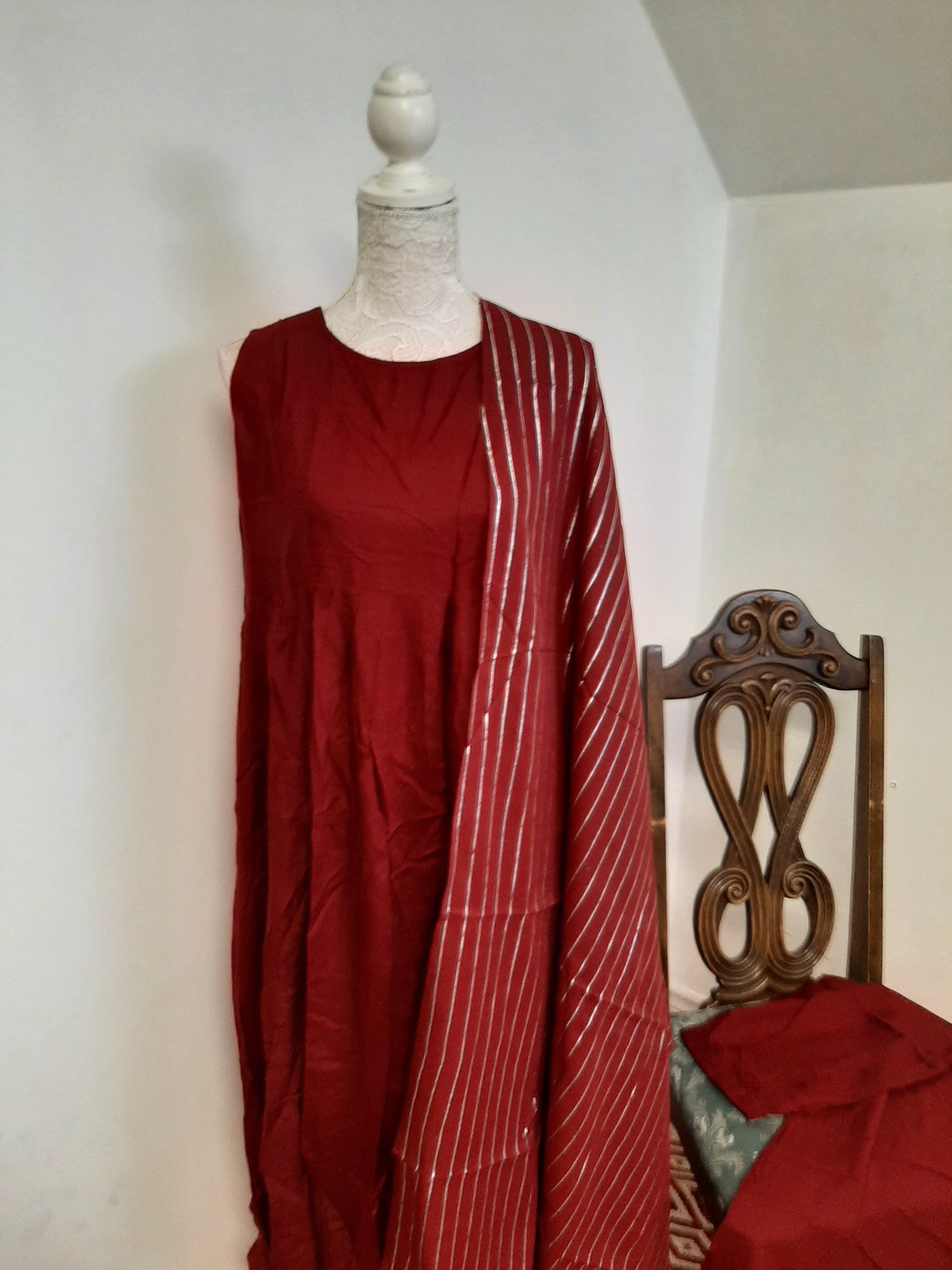 Brick Red Kurti with Silver line Dupatta @ DressingStylesCA.com