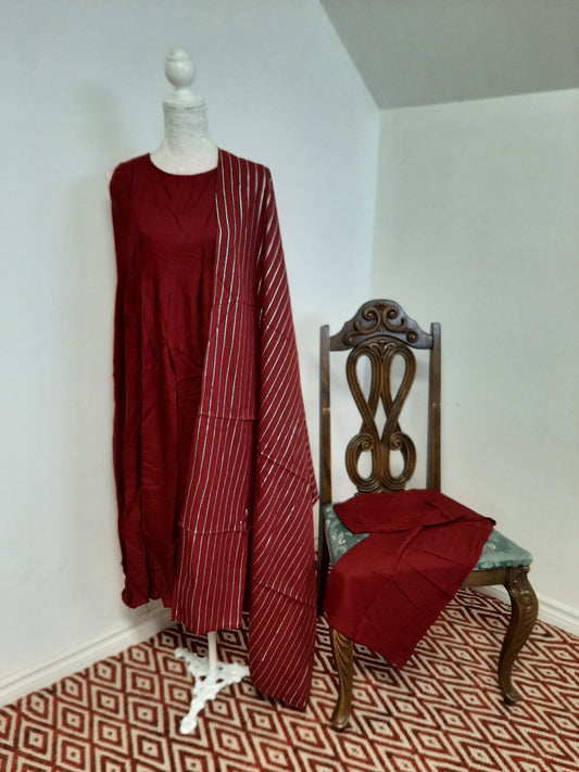 Brick Red Kurti with Silver line Dupatta @ DressingStylesCA.com