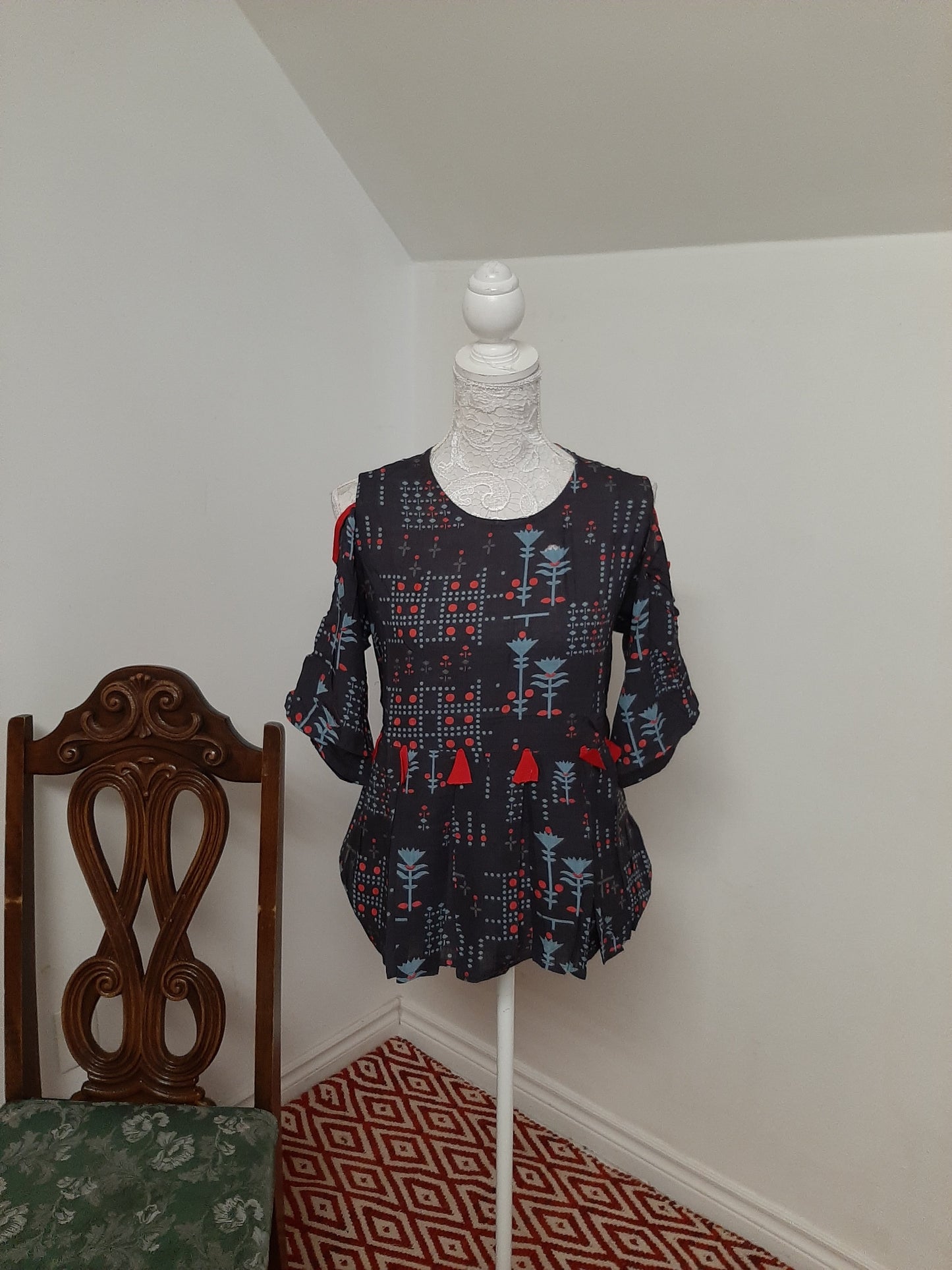 Short Top -Choco Grey Printed Top @ DressingStylesCA.com