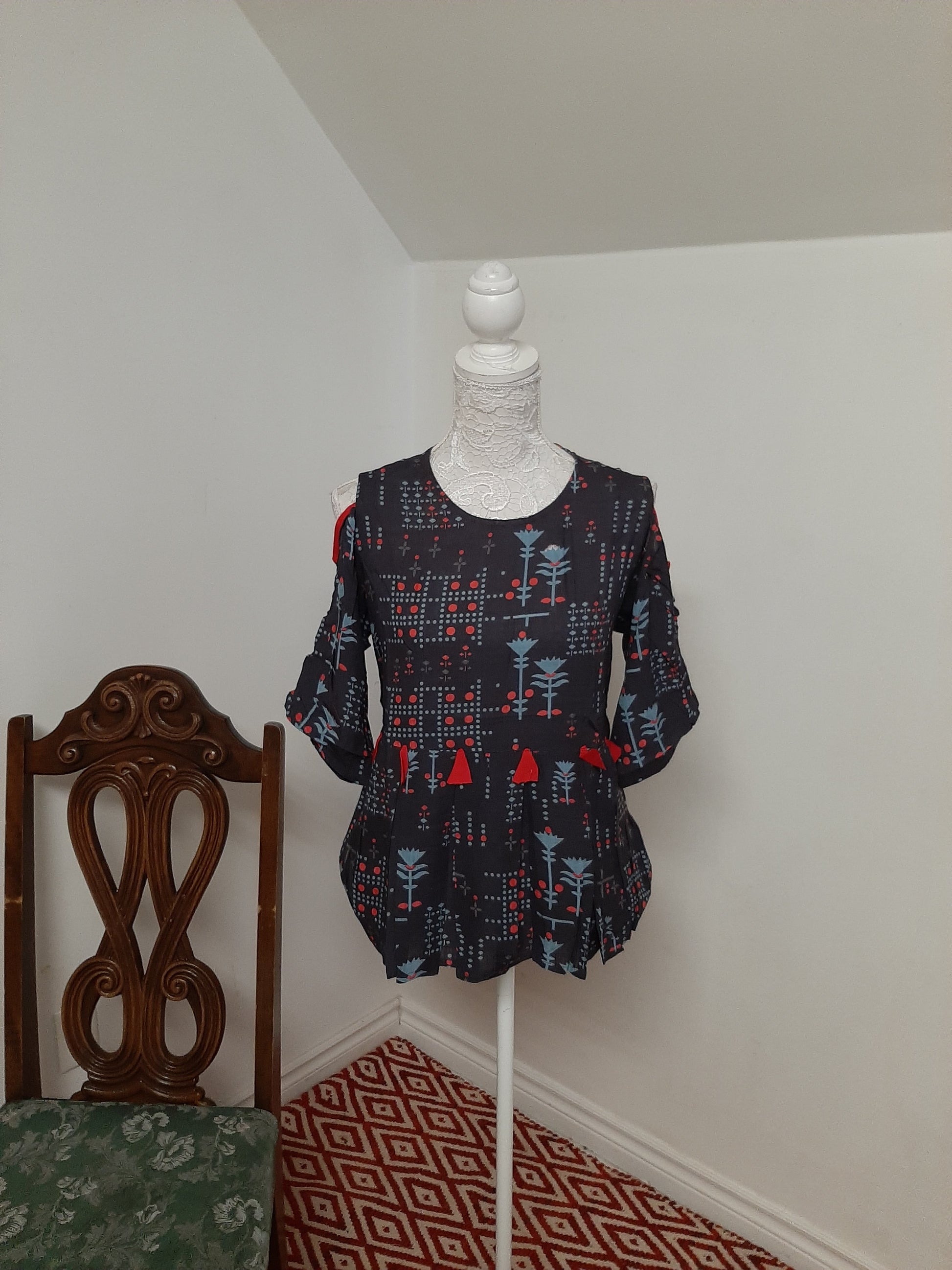 Short Top -Choco Grey Printed Top @ DressingStylesCA.com